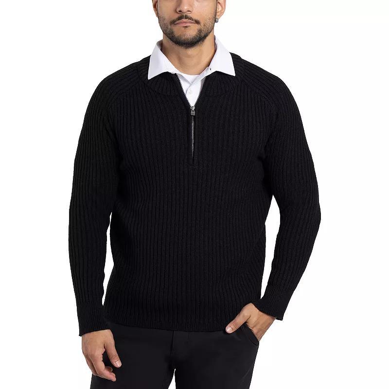 Men's Xray Ribbed Quarter-Zip Sweater, Size: Large, Black Product Image