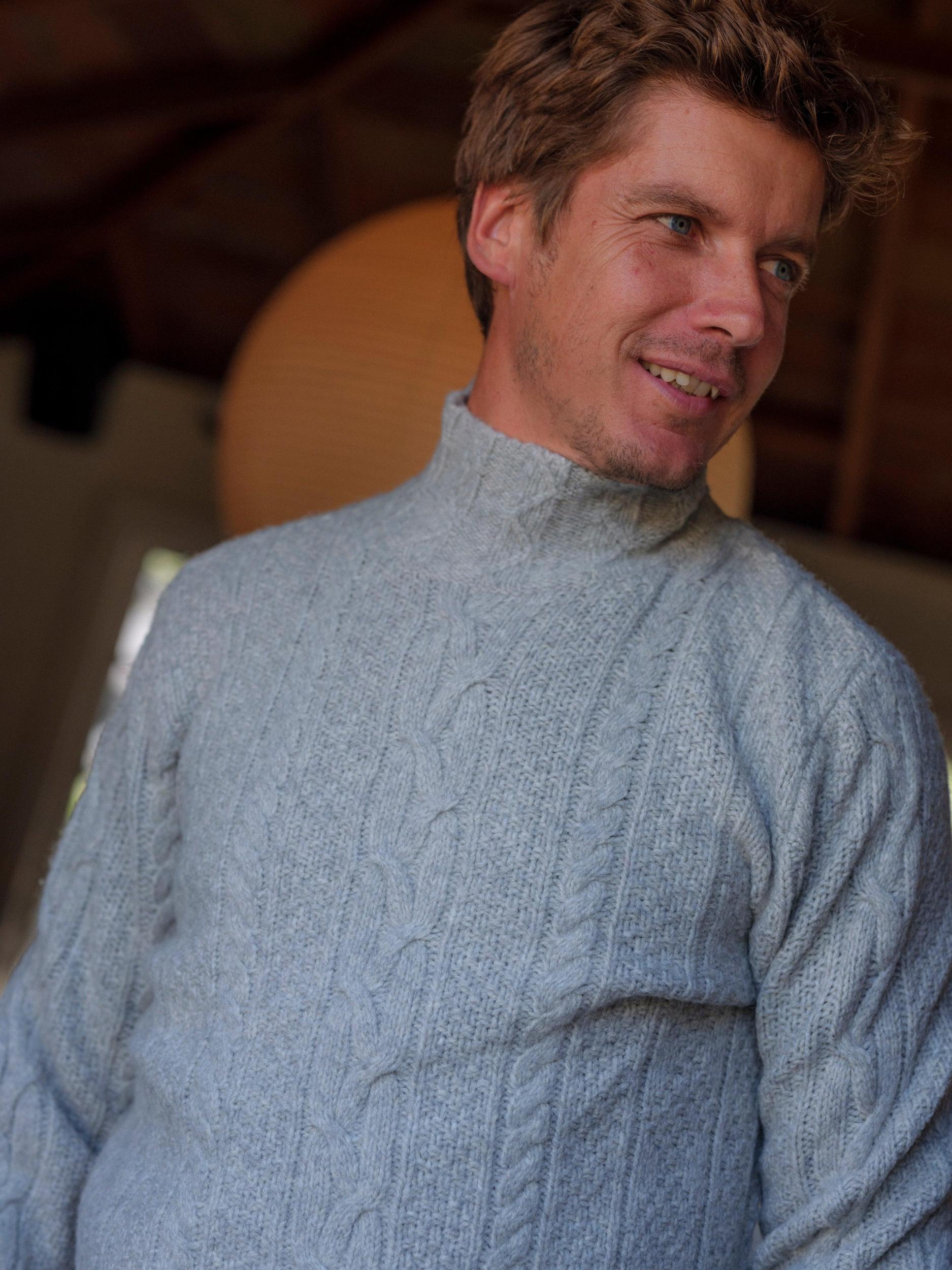 Fisherman Cable Turtleneck - Light Gray Product Image