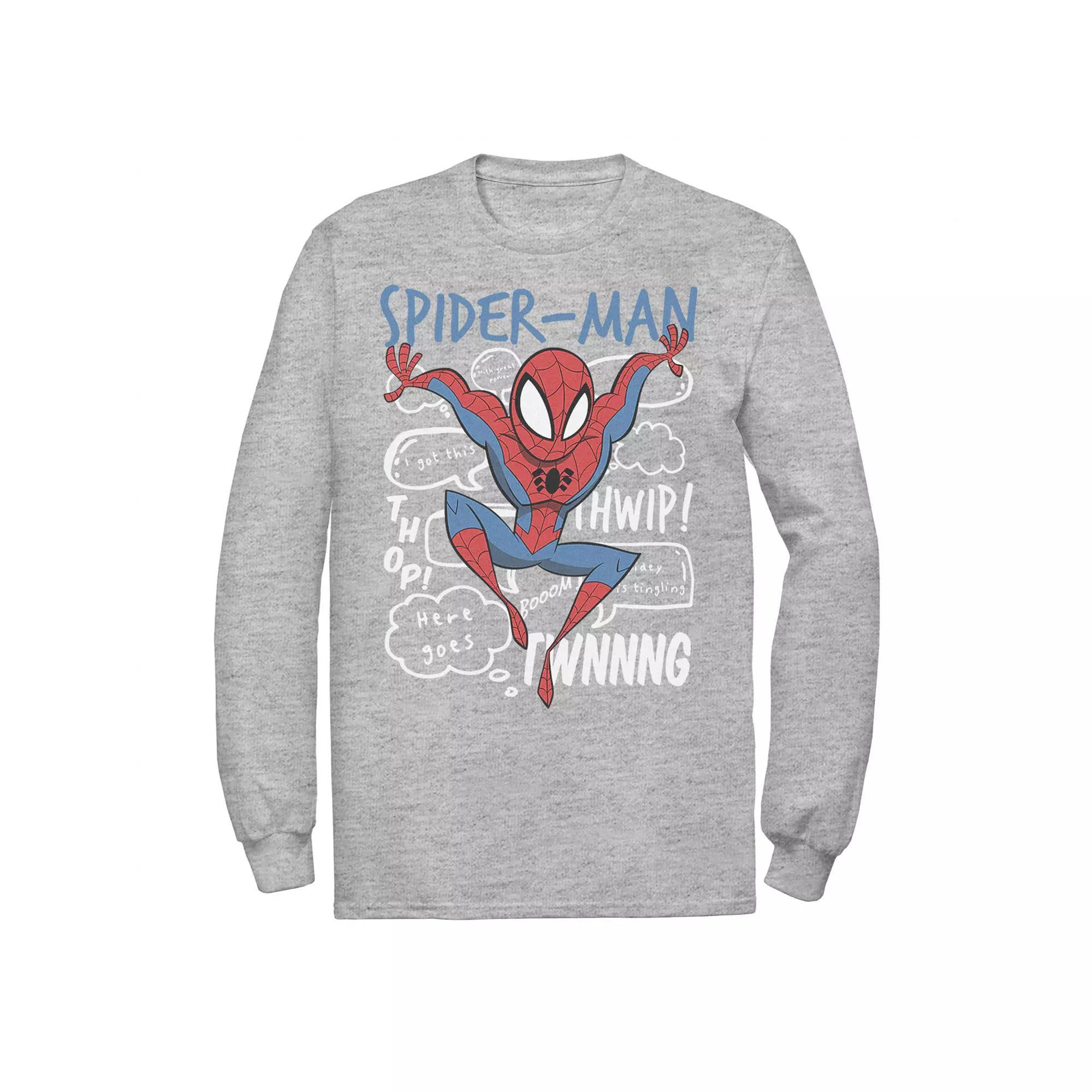 Men's Marvel Spider-Man Action Pose Comic Sound Effects Tee, Size: XXL, Athletic Grey Product Image