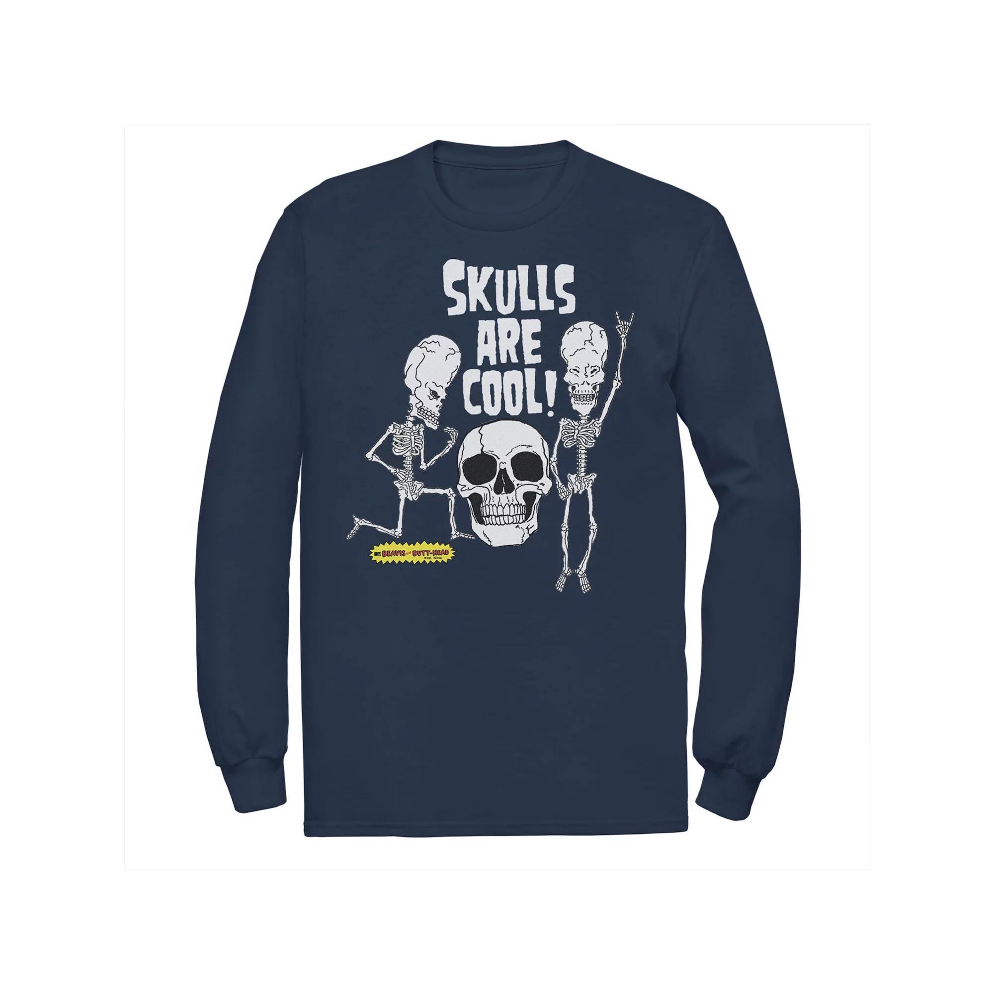 Men's Beavis and Butt-Head "Skulls Are Cool" Long Sleeve Tee, Size: Small, Blue Product Image
