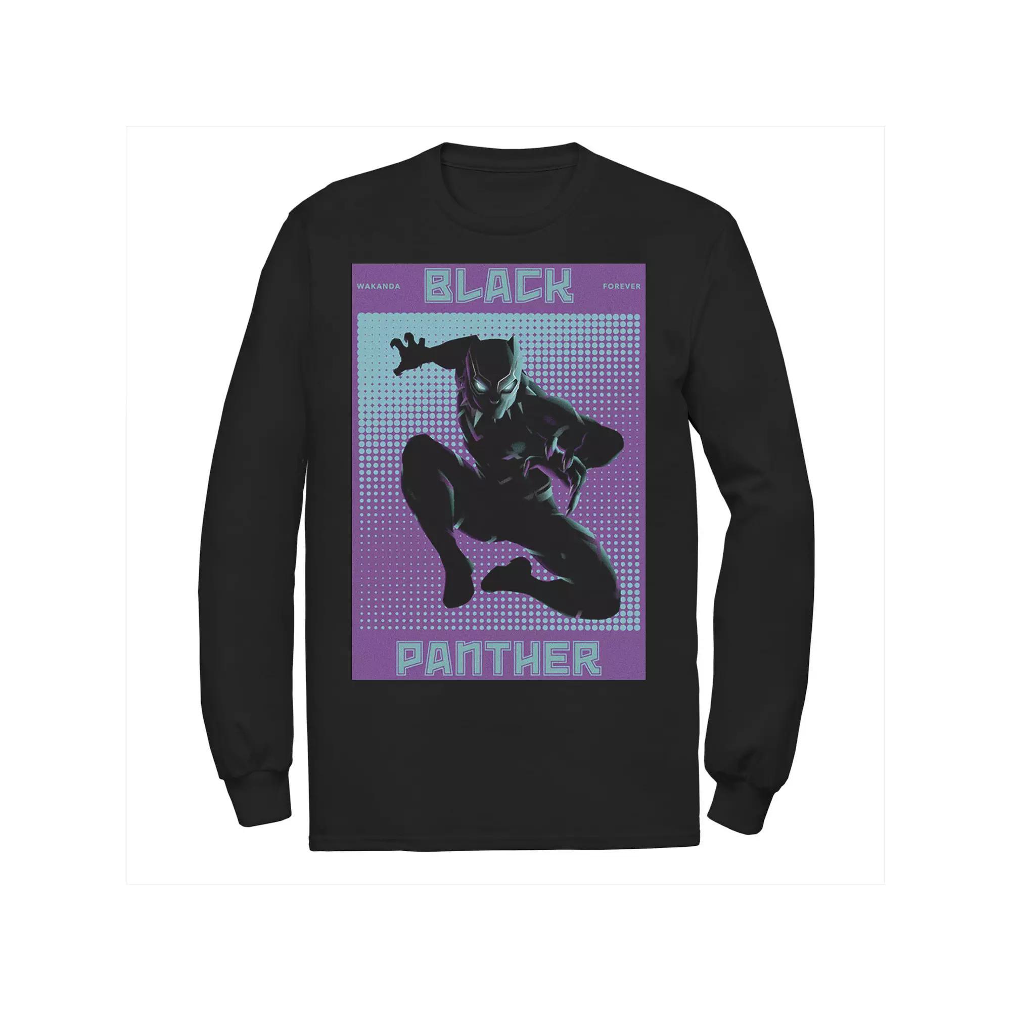 Men's Marvel Black Panther Halftone Pop Art Poster Long Sleeve Graphic Tee, Size: Medium Product Image