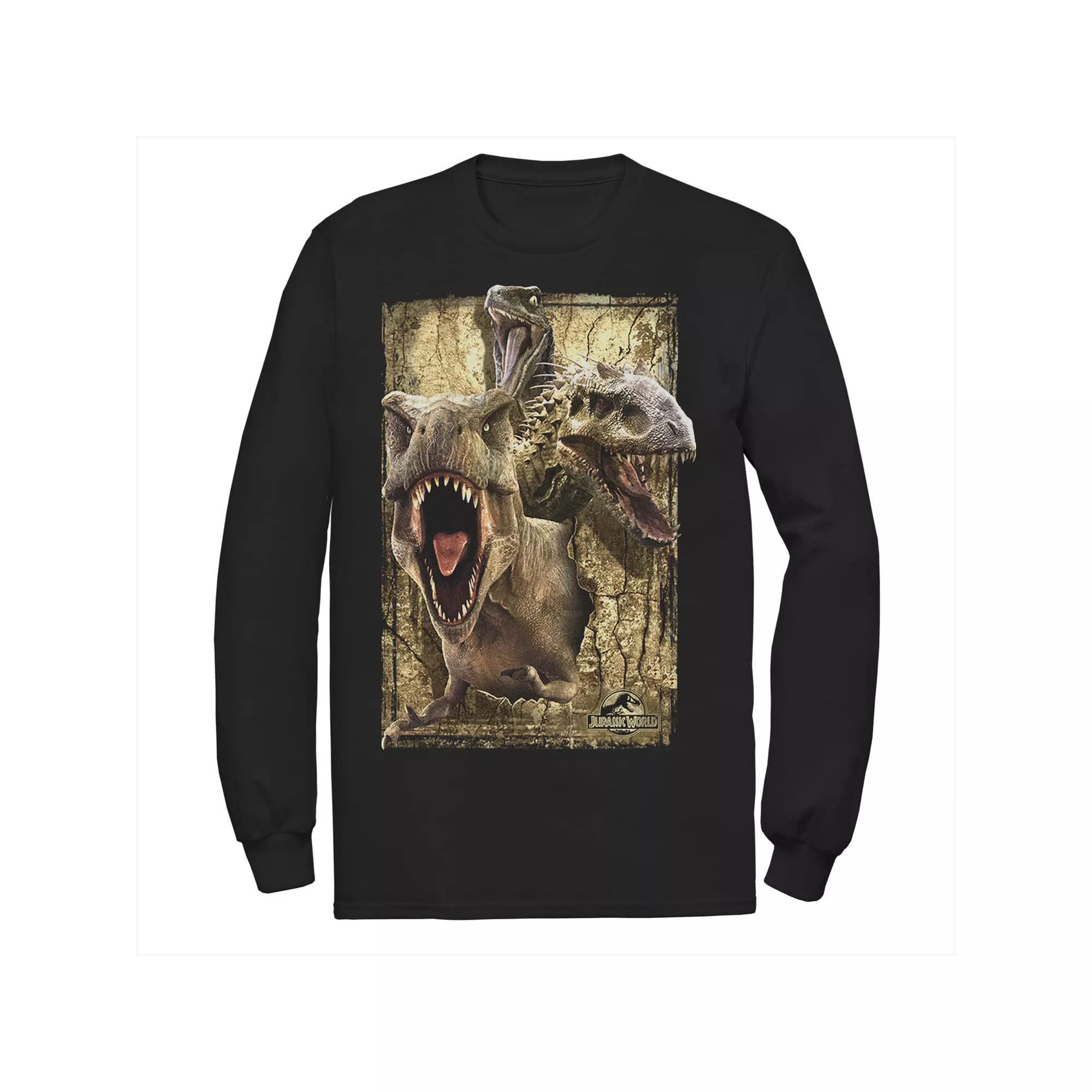 Men's Jurassic World T-Rex Indominus Rex & Raptor Long Sleeve Graphic Tee, Size: Large, Blue Product Image