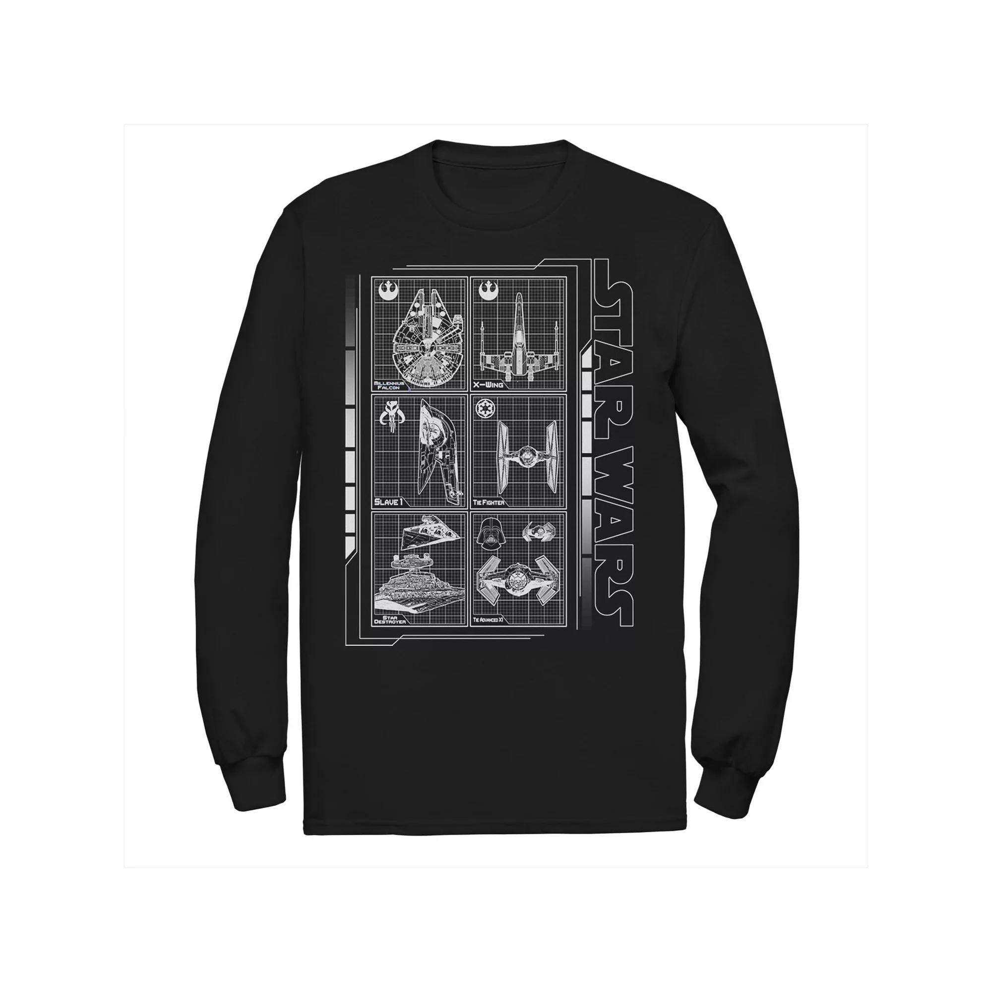 Big & Tall Star Wars Battle Ships Schematic Long Sleeve Tee, Men's, Size: 4XL, Black Product Image