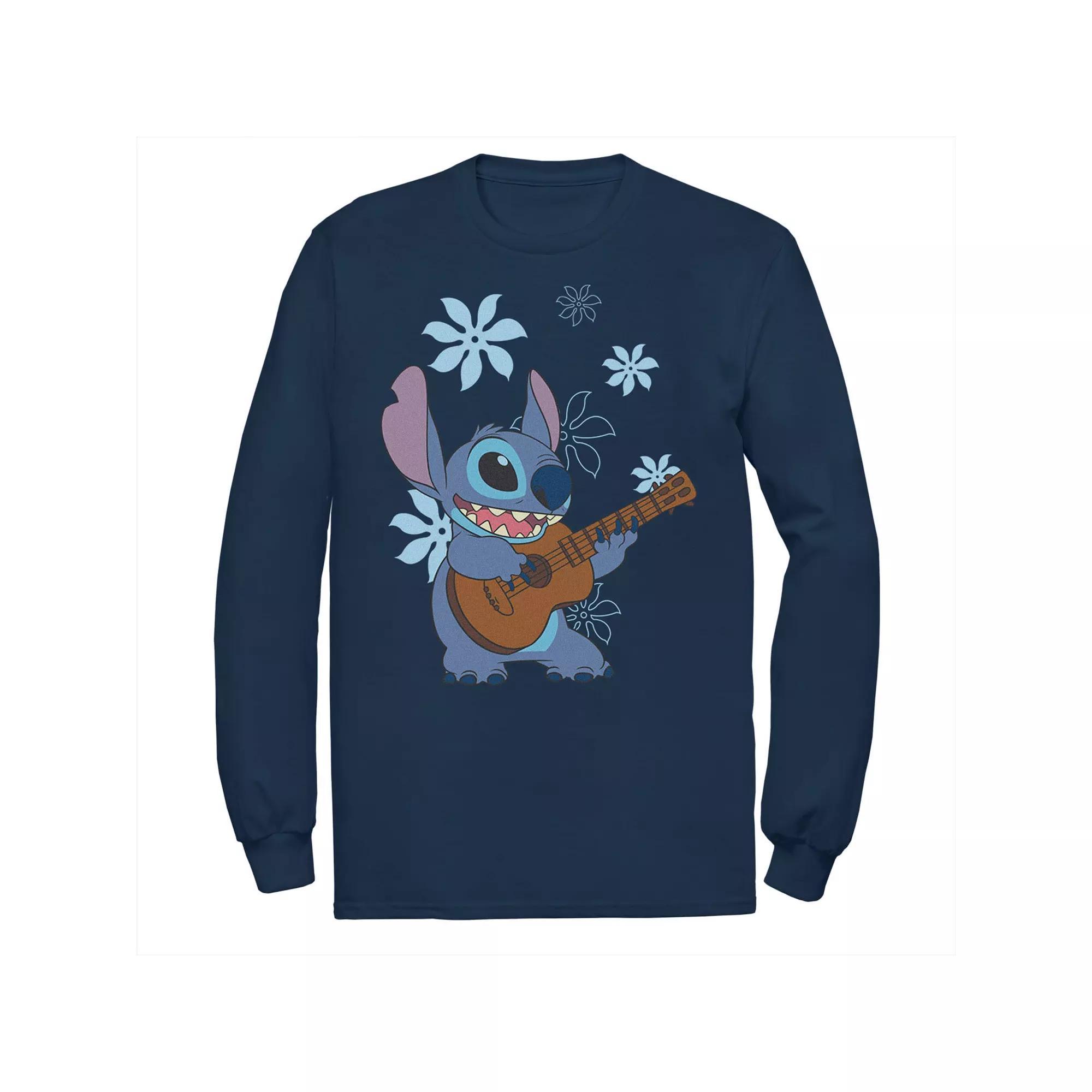 Disney's Lilo & Stitch Big & Tall Flowers Background Long Sleeve Tee, Men's, Size: 4XL, Blue Product Image