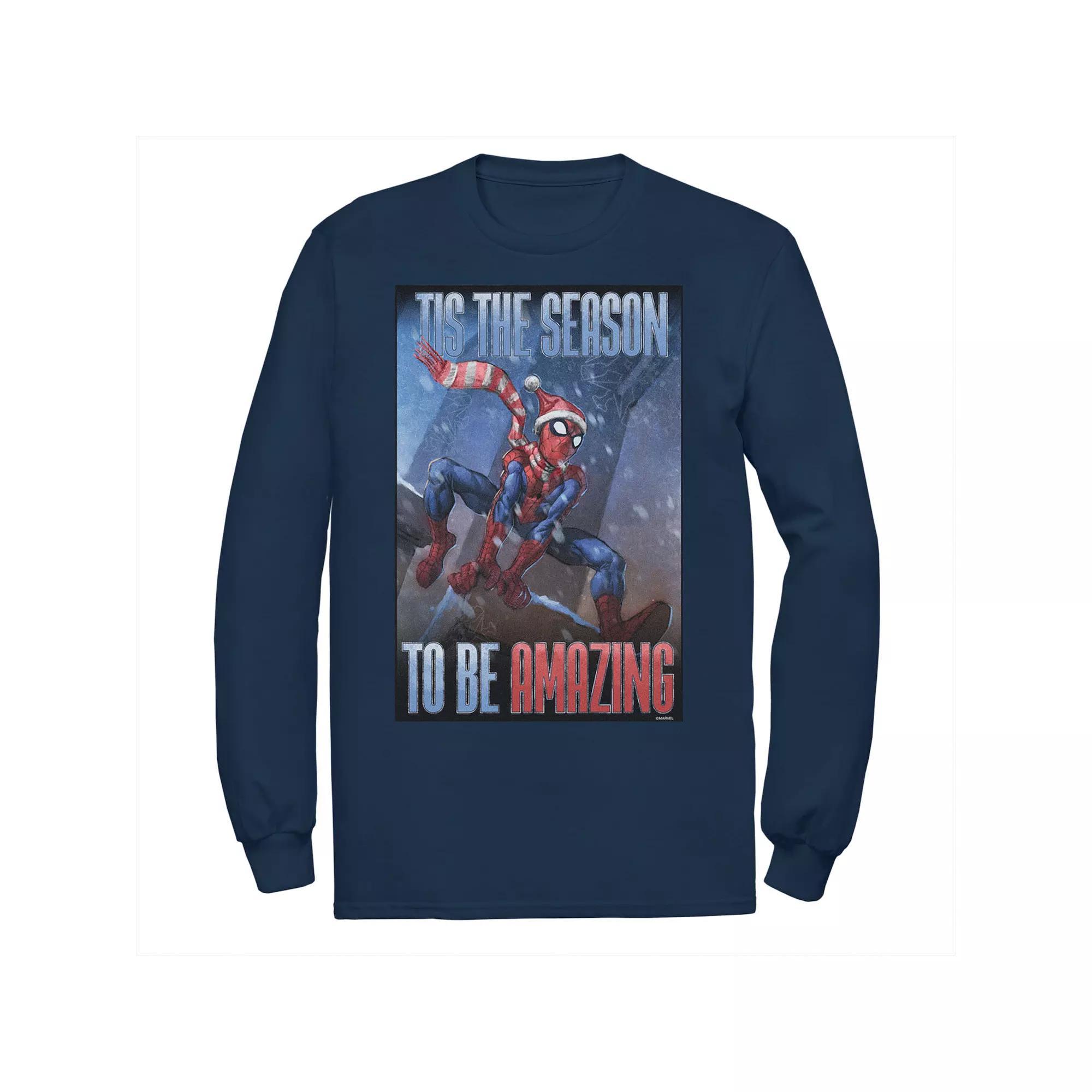 Mens Marvel Spider-Man Tis The Season To Be Amazing Long Sleeve Tee Blue Product Image
