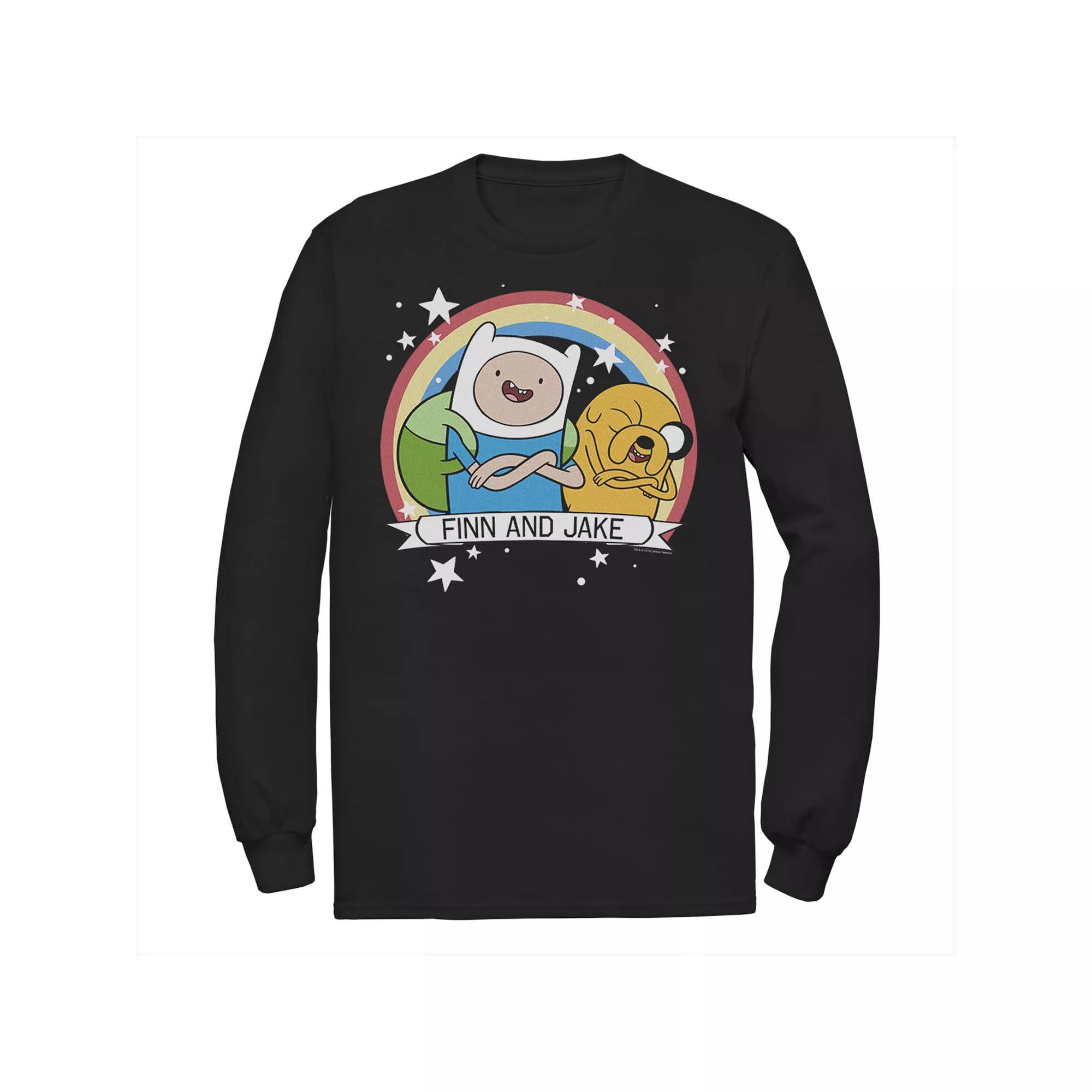 Men's Cartoon Network Adventure Time Finn & Jake Rainbow Banner Long Sleeve Tee, Size: Large, Black Product Image