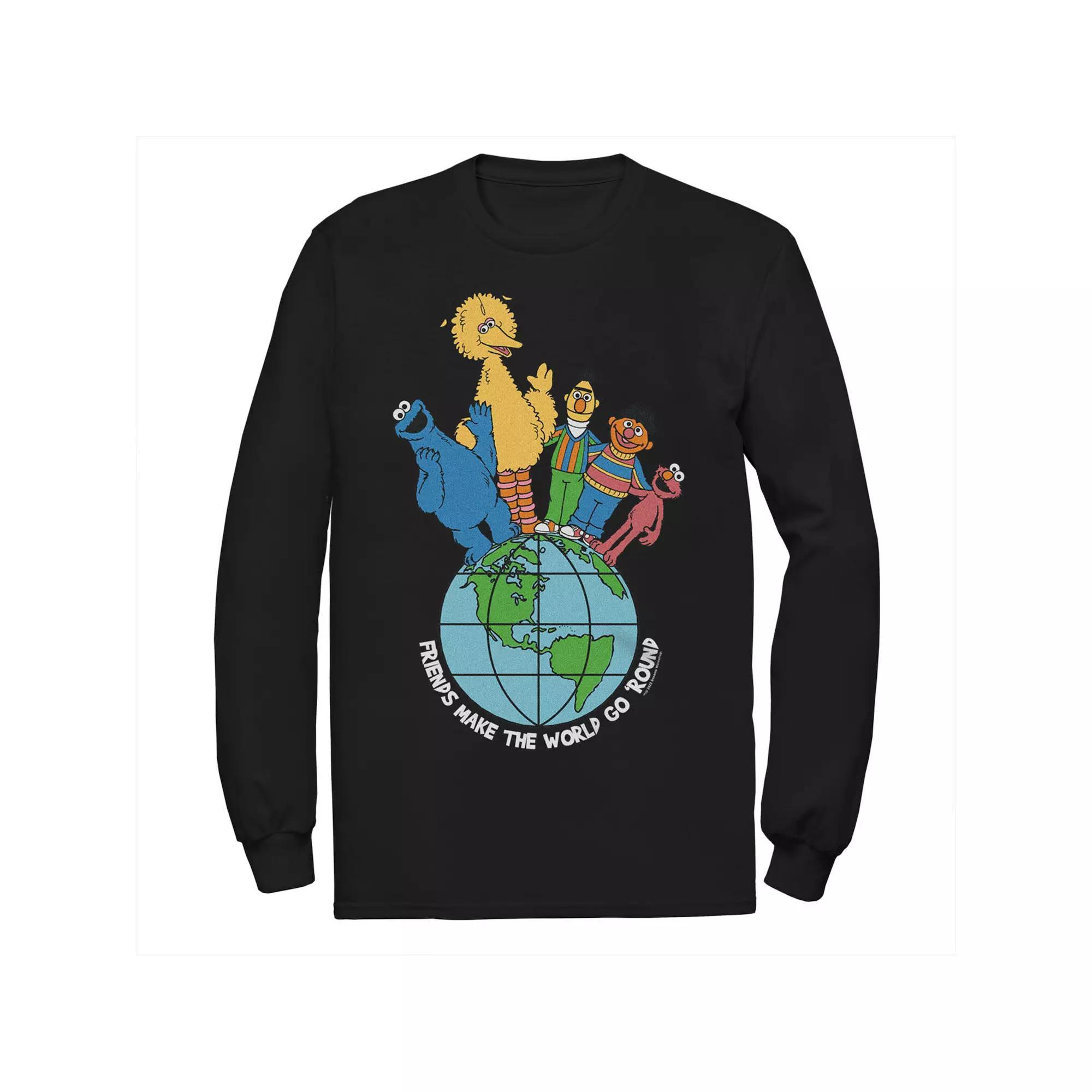 Men's Sesame Street Friends Make The World Go Round Long Sleeve Tee, Size: Medium, Black Product Image