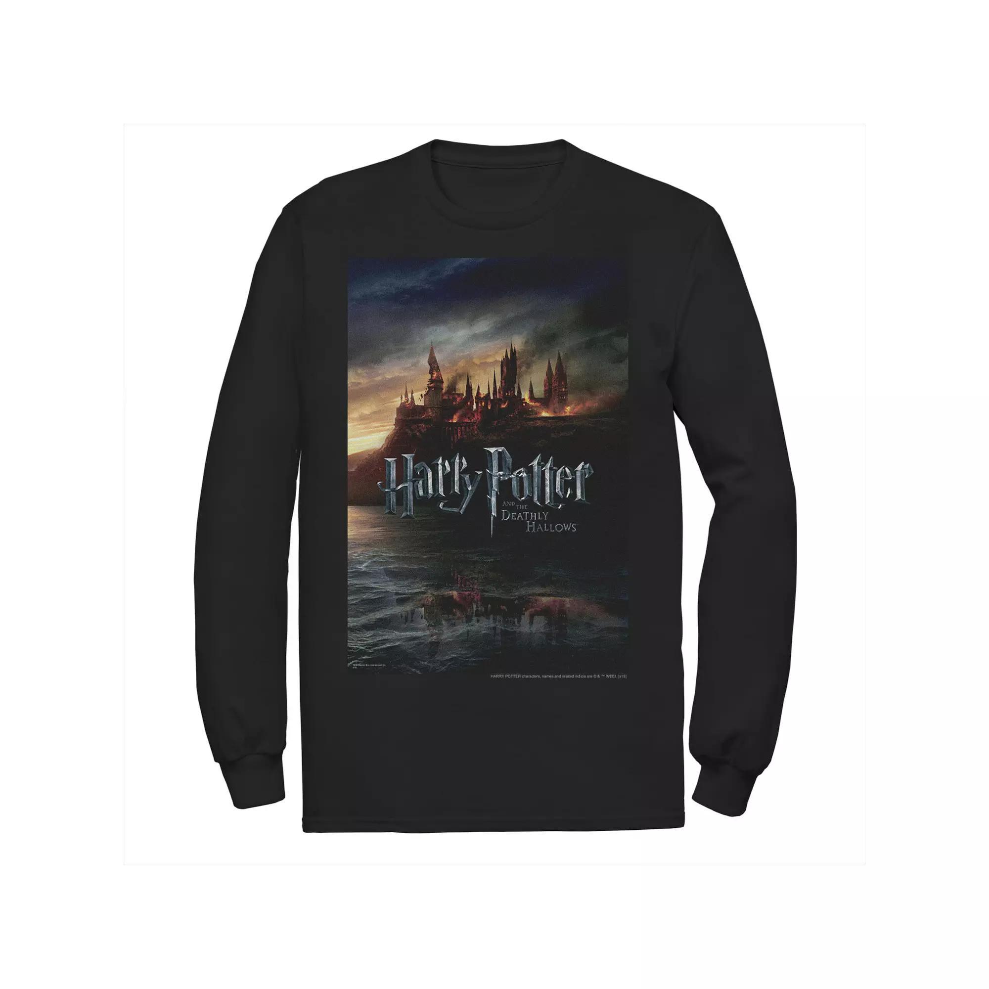 Men's Harry Potter And The Deathly Hallows Hogwarts Poster Long Sleeve Graphic Tee, Size: Small, Black Product Image