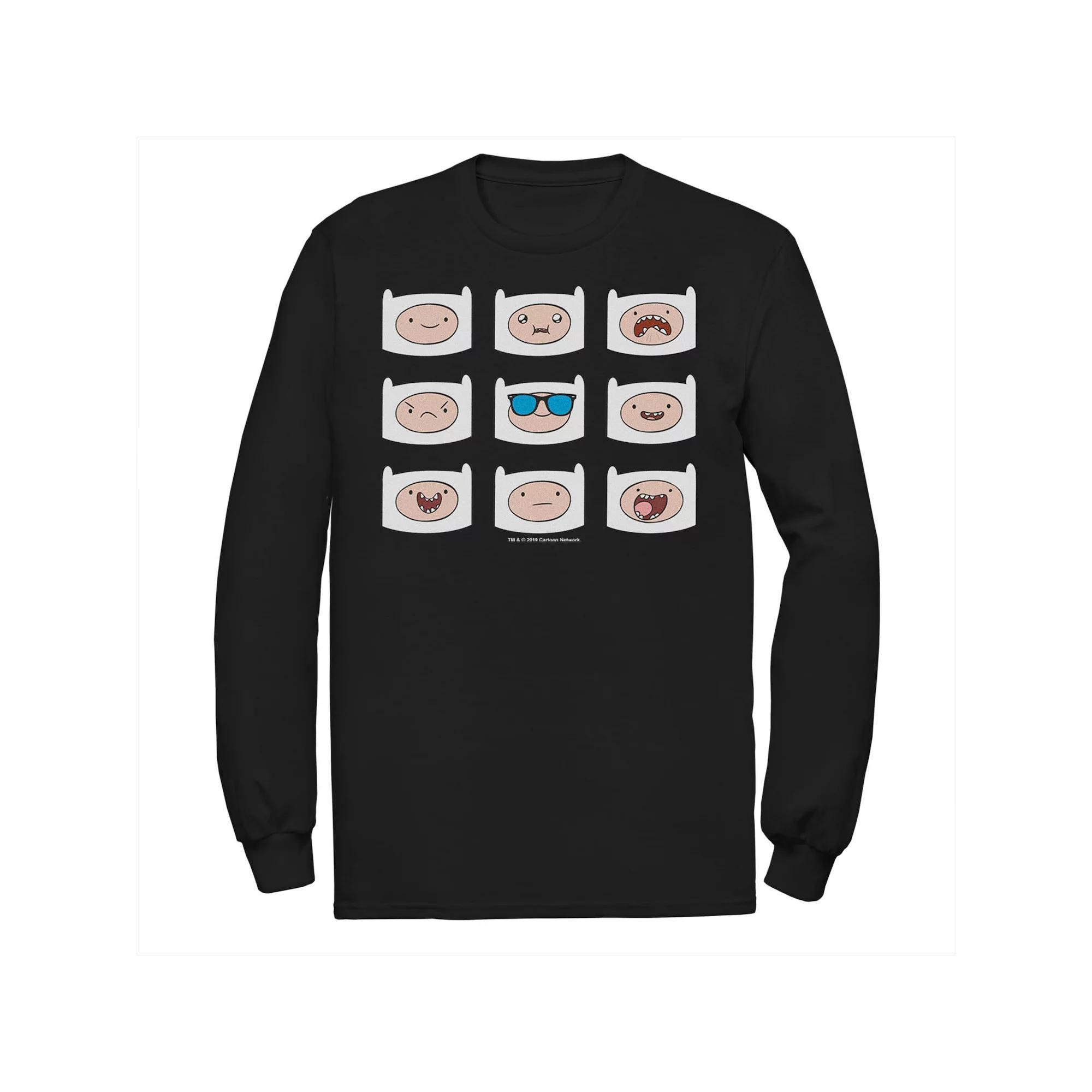 Men's Adventure Time Finn's Many Faces Grid Long Sleeve Graphic Tee, Size: XXL, Blue Product Image