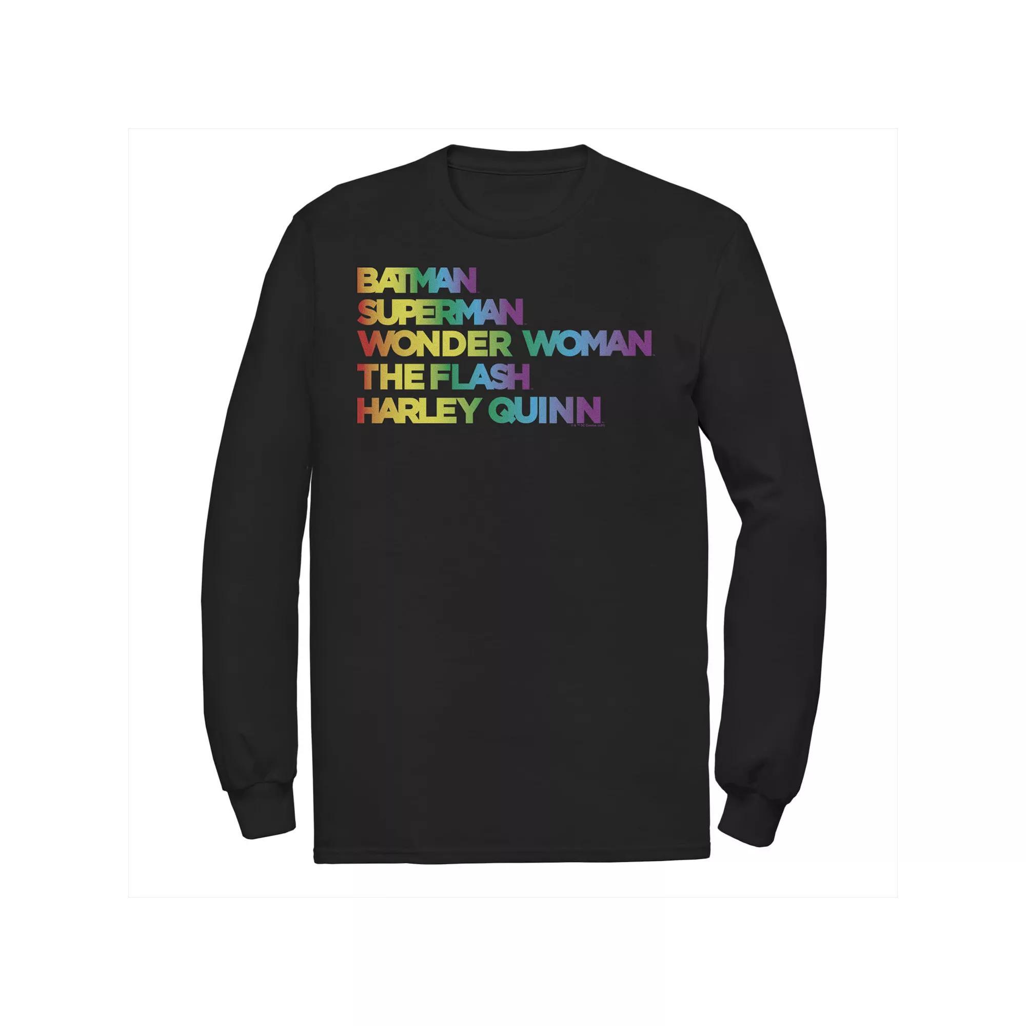 Men's Justice League Member Graidient Rainbow Word Stack Tee, Size: Large, Black Product Image