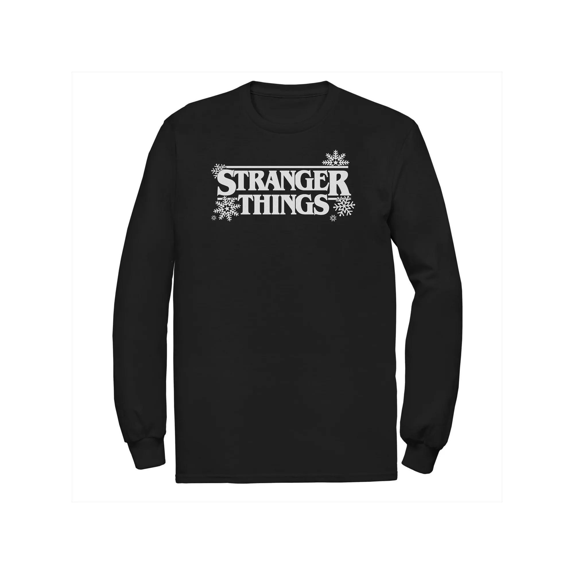 Big & Tall Stranger Things Holidays Snowflakes White Logo Long Sleeve Tee, Mens Product Image