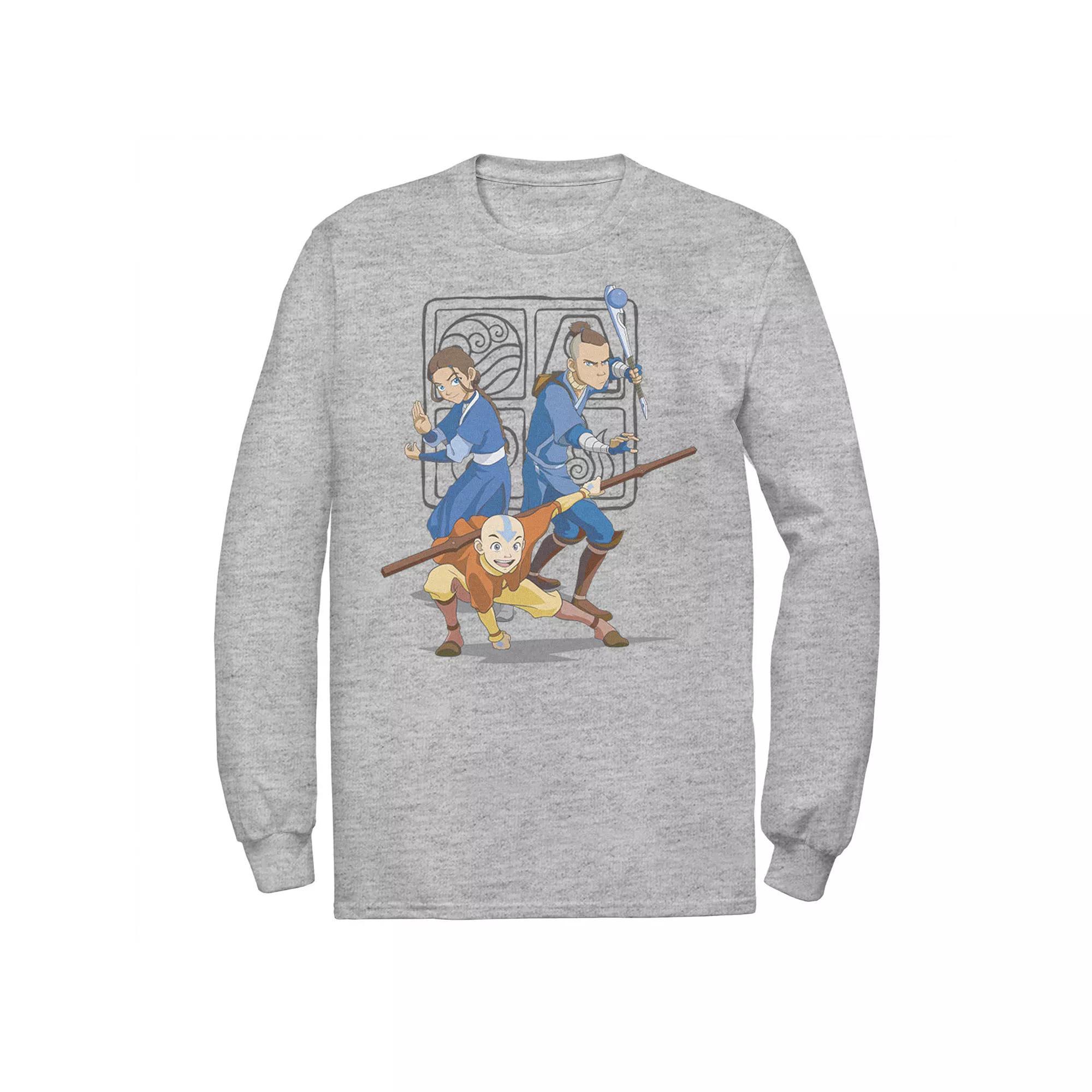 Men's Nickelodeon Avatar The Last Airbender Main Cast Group Shot Symbol Long Sleeve Graphic Tee, Size: XXL, Athletic Grey Product Image