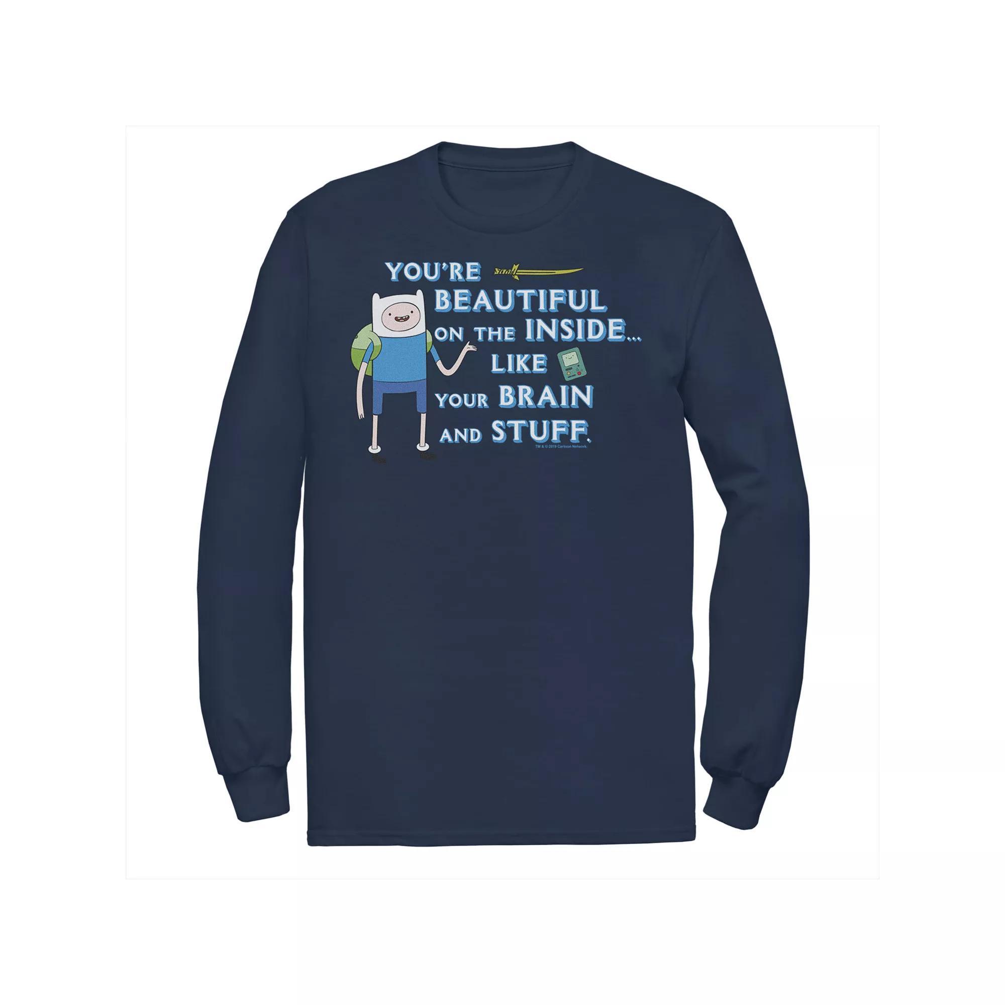 Mens Adventure Time Finn Youre Beautiful On The Inside Portrait Long Sleeve Tee Athletic Grey Product Image