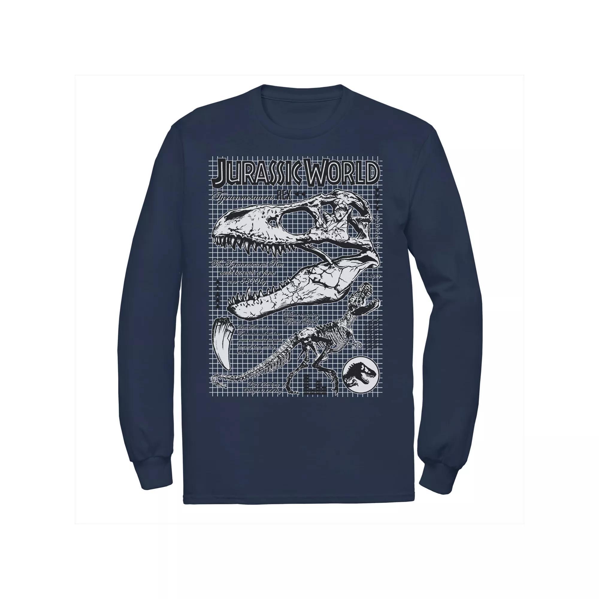 Men's Jurassic World Two T-Rex Bones Schematic Long Sleeve Graphic Tee, Size: Large, Blue Product Image