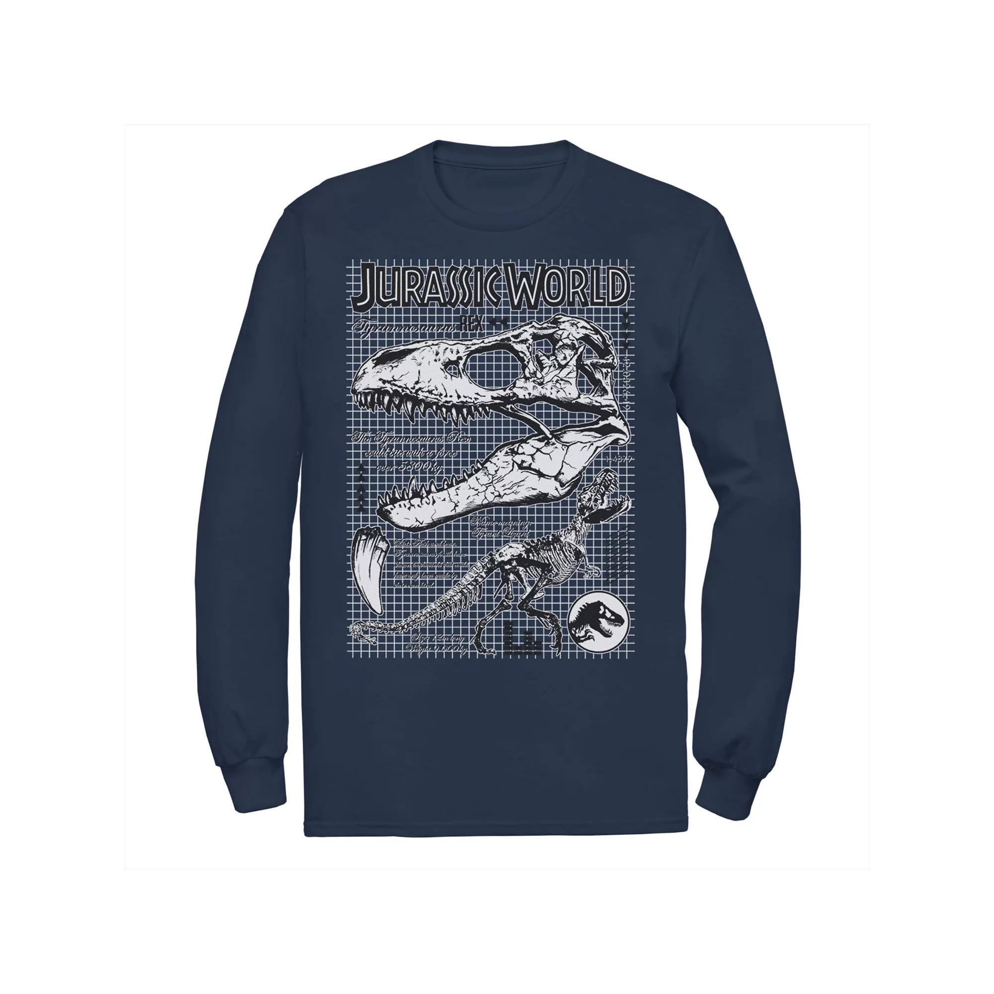 Men's Jurassic World Two T-Rex Bones Schematic Long Sleeve Graphic Tee, Size: Large, Blue Product Image