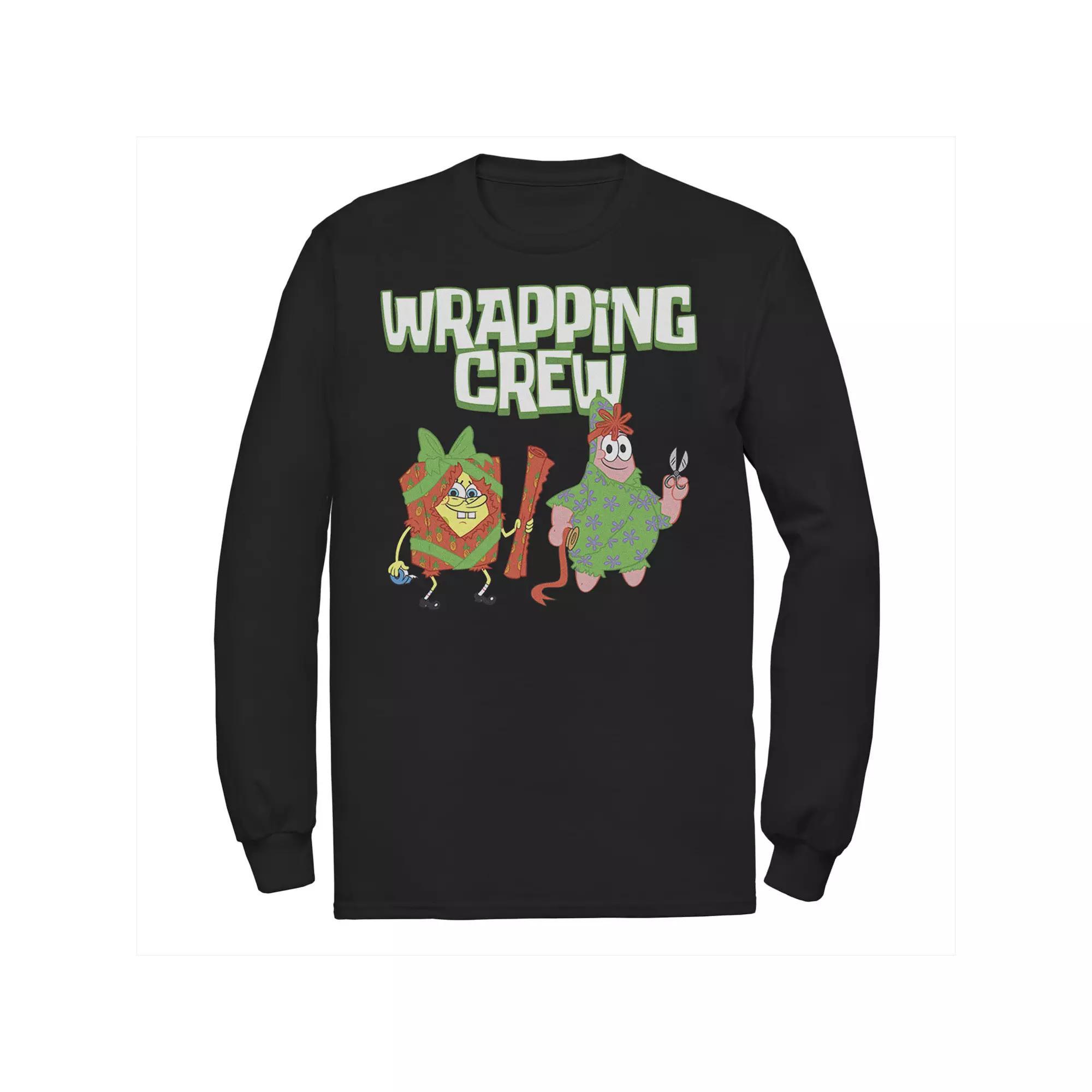 Mens Nickelodeon Spongebob Squarepants Patrick Wrapping Crew Christmas Long Sleeve Graphic Tee Blue Product Image
