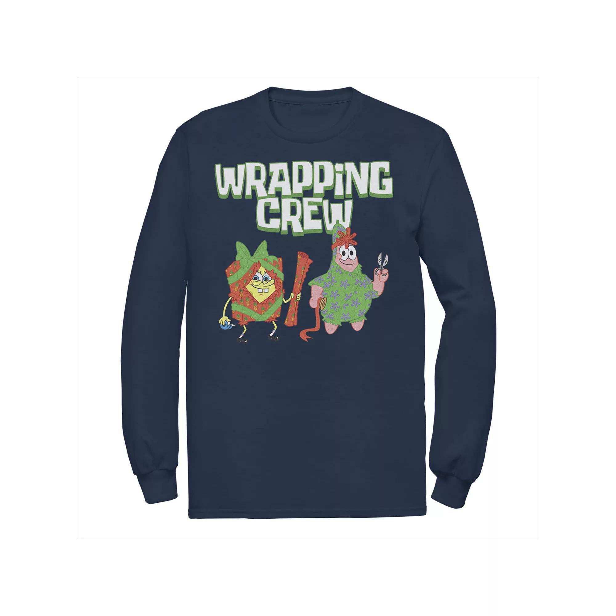 Mens Nickelodeon Spongebob Squarepants Patrick Wrapping Crew Christmas Long Sleeve Graphic Tee Blue Product Image