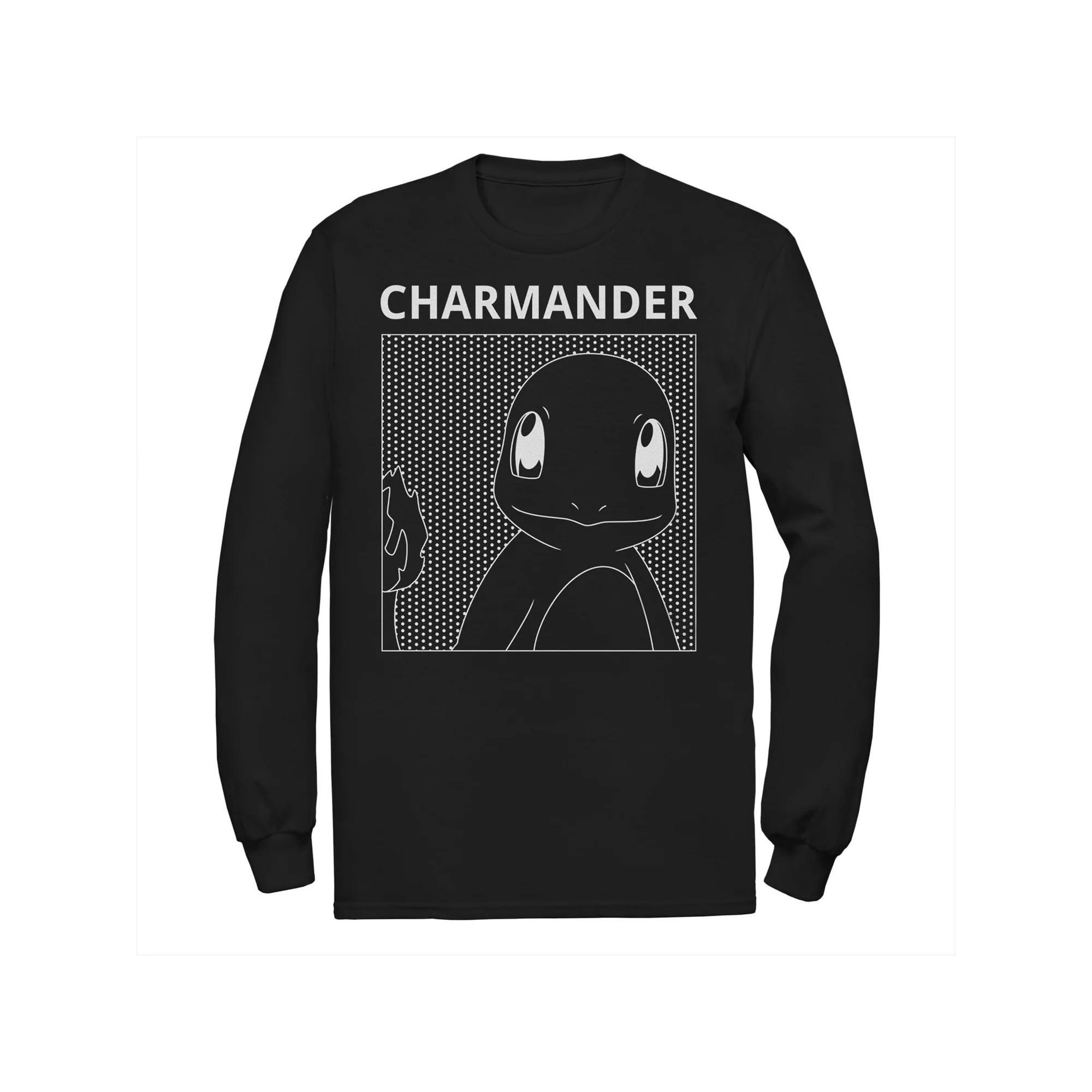 Big & Tall Pokemon Charmander Silhouette Comic Box Long Sleeve, Men's, Size: 3XL Tall, Black Product Image