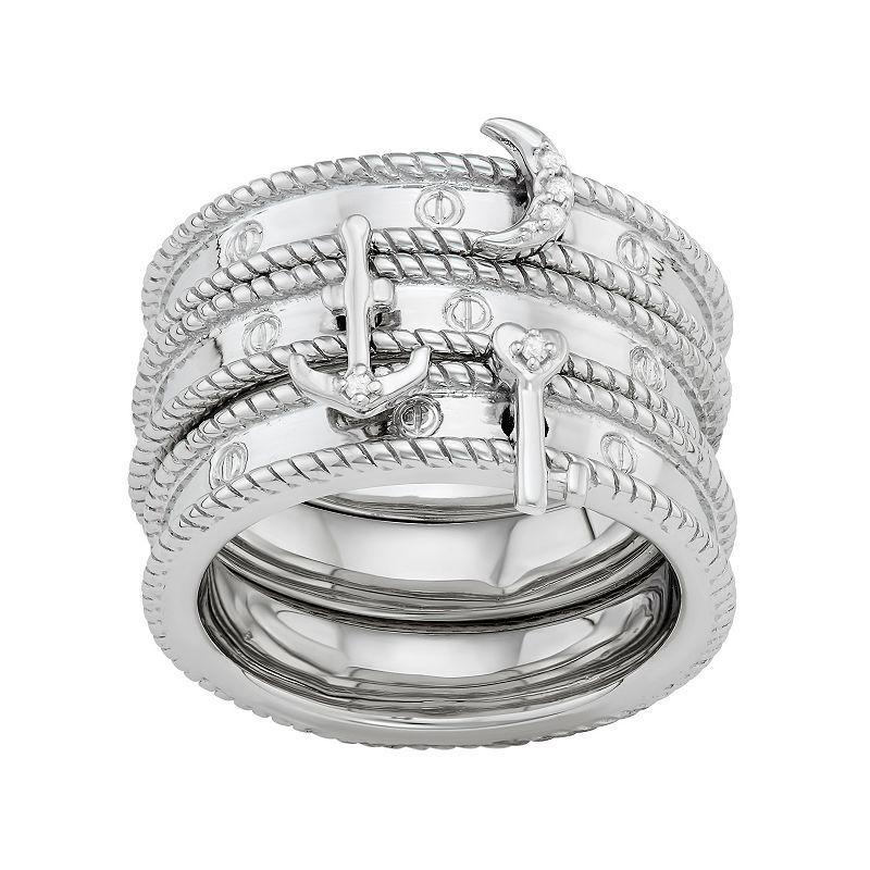 Jewelexcess Sterling Silver Diamond Accent Key, Moon & Anchor Stack Ring Set, Womens Gold Tone Product Image