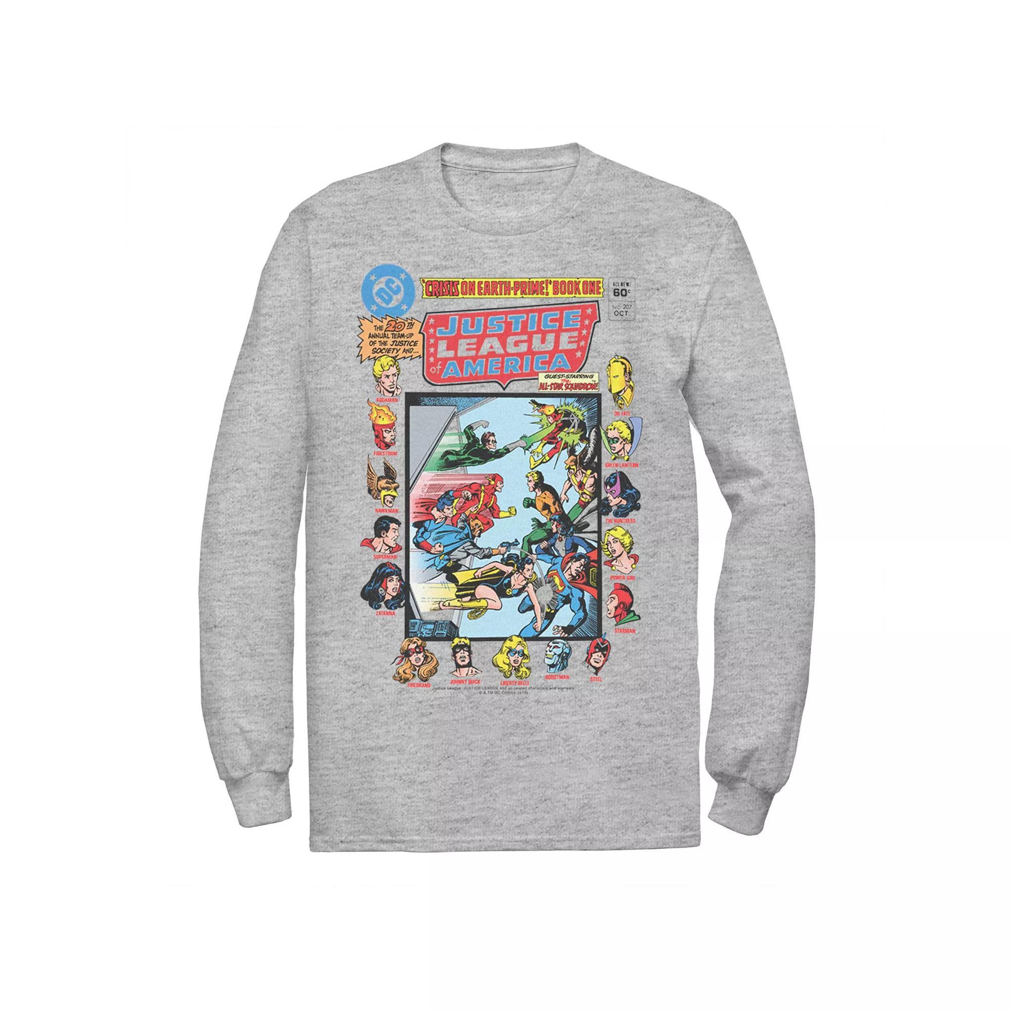 Men's Justice League Crisis On Earth Vintage Cover Tee, Size: Small, Athletic Grey Product Image