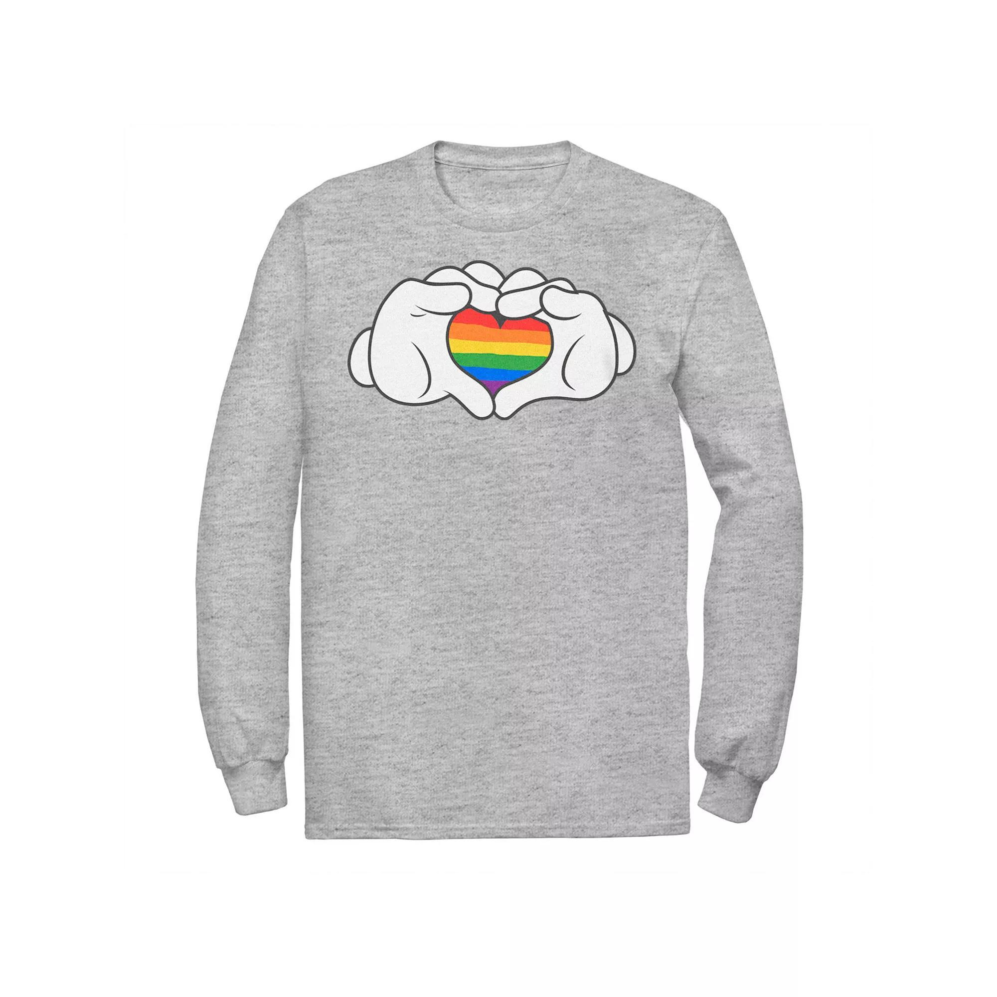Disney's Mickey Mouse Big & Tall Rainbow Fill Heart Shaped Hands Long Sleeve Tee, Men's, Size: 3XL, Athletic Grey Product Image