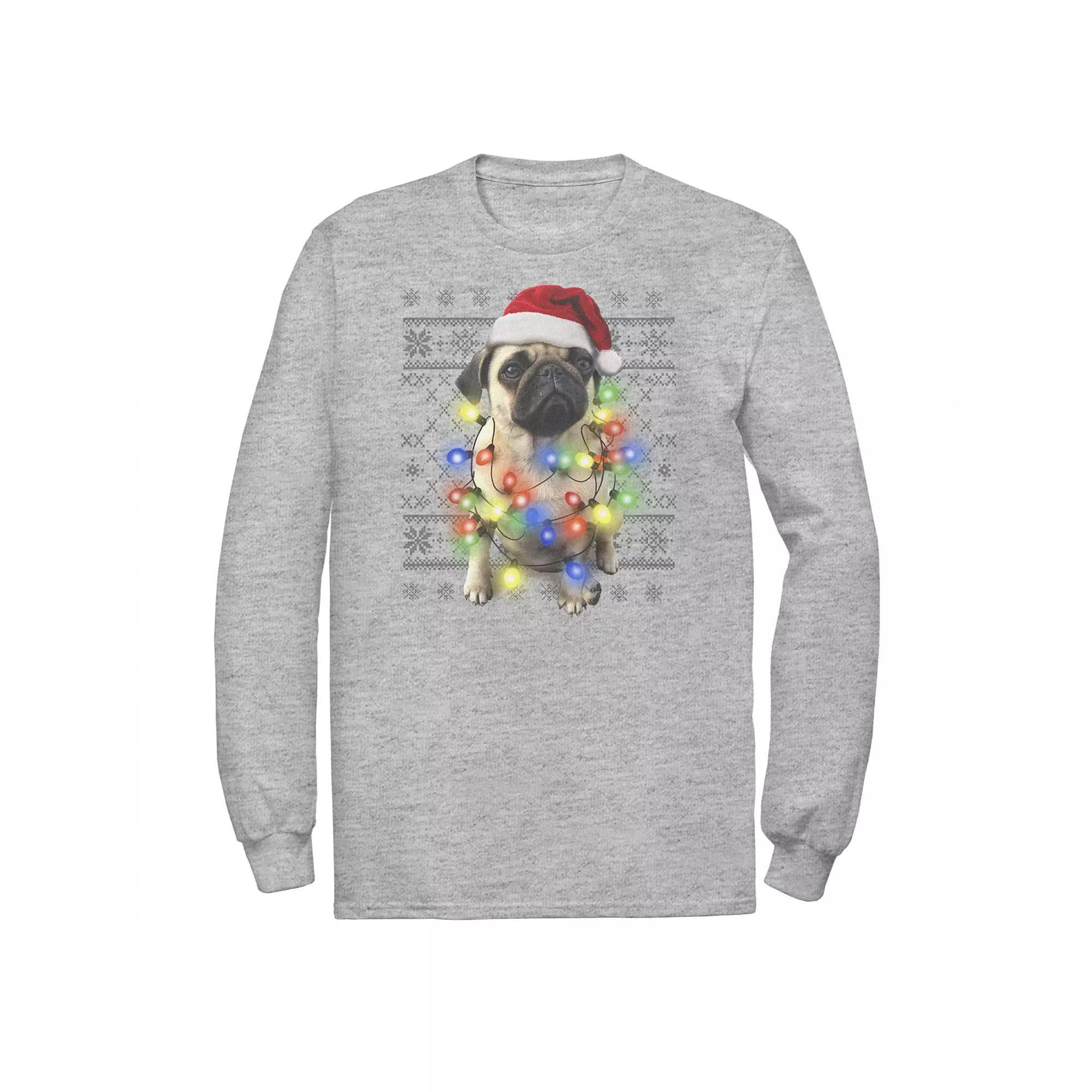 Big & Tall Ugly Sweater Photoreal Christmas Lights Pug Tee, Men's, Size: XXL Tall, Athletic Grey Product Image