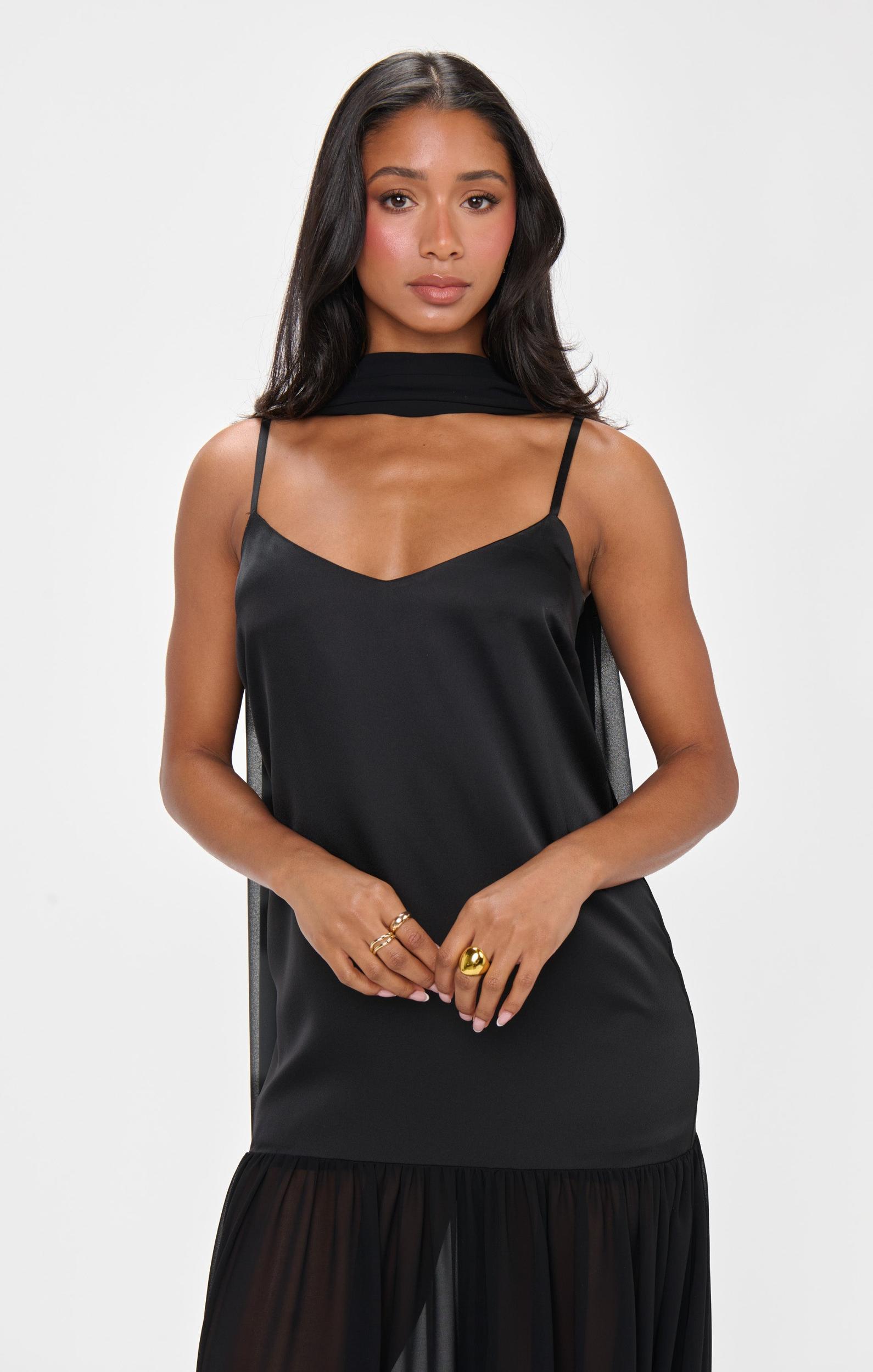 Dalia Maxi Dress ~ Black Luxe Satin Product Image