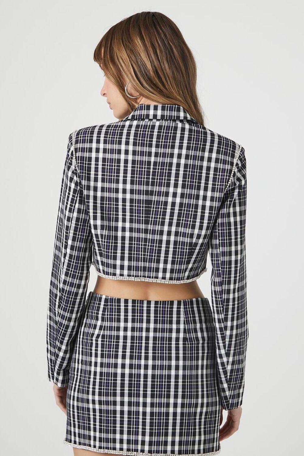 Plaid Rhinestone-Trim Cropped Blazer | Forever 21 Product Image