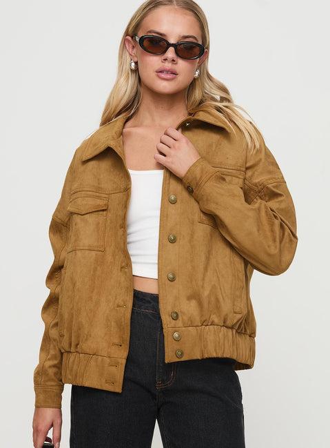 Ristretto Faux Suede Bomber Brown Product Image