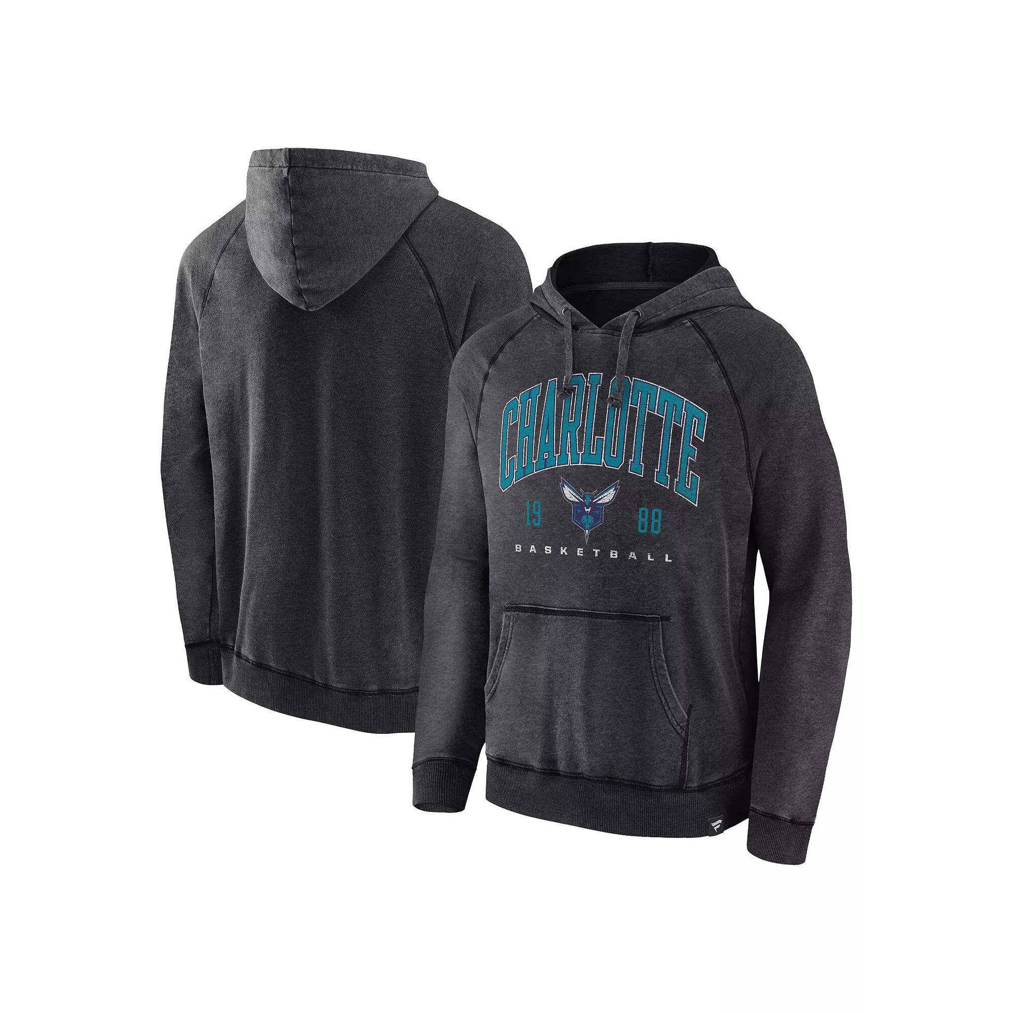 Men's Fanatics Branded Heather Charcoal Charlotte Hornets Foul Trouble Snow Wash Raglan Pullover Hoodie, Size: 3XL, Chr Charco Product Image