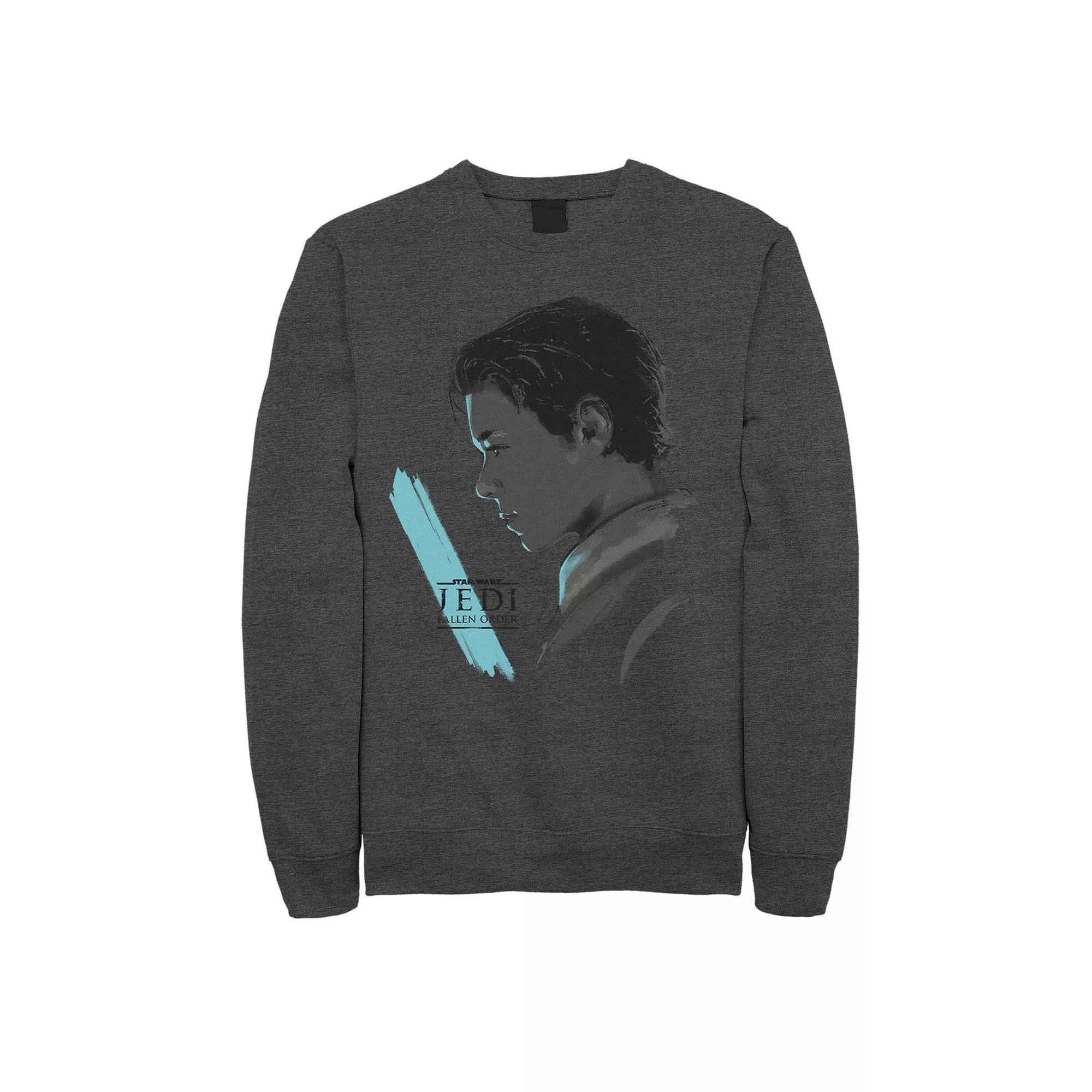 Men's Jedi: Fallen Order Blue Light Saber Fleece, Size: Medium, Grey Heather Product Image