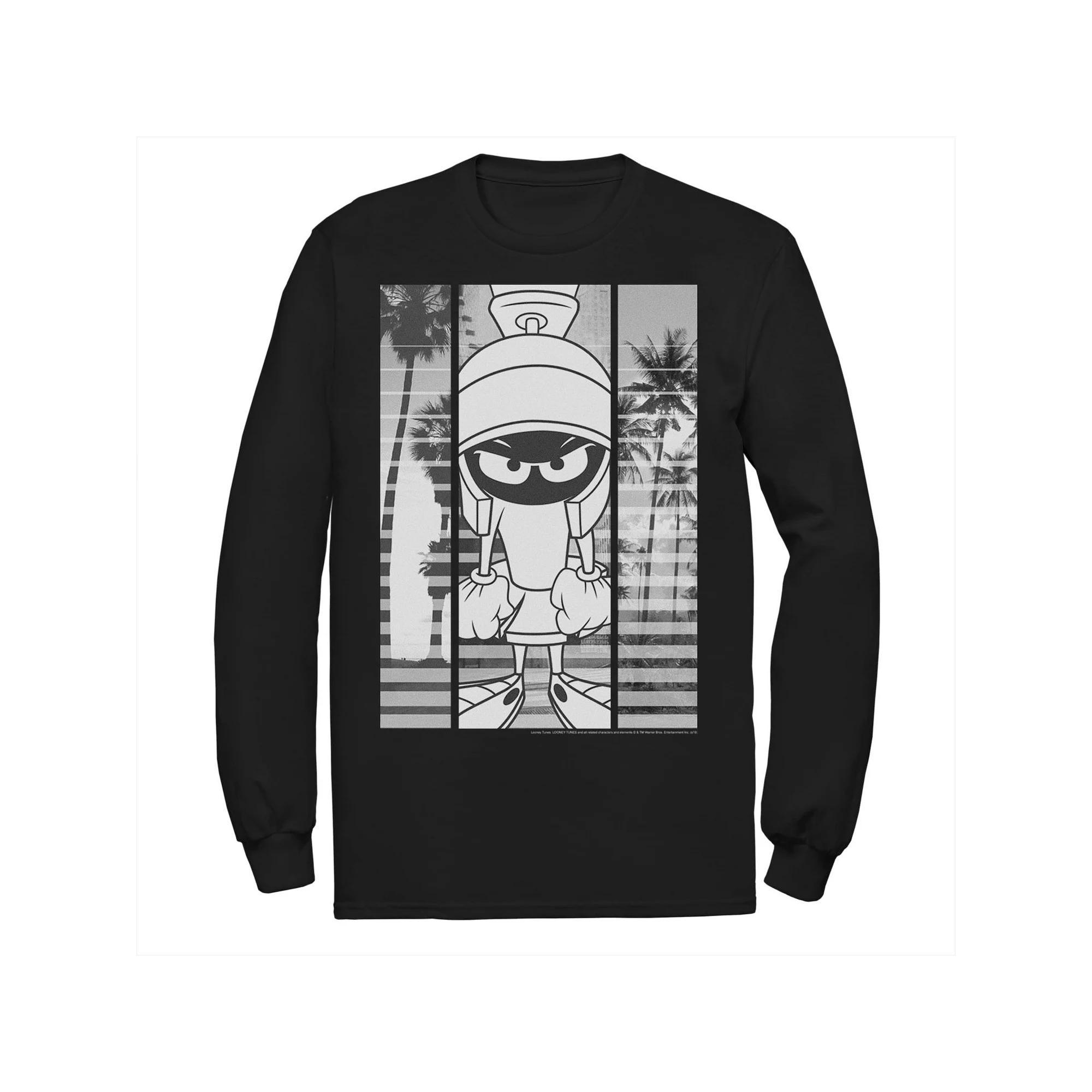 Men's Looney Tunes Marvin The Martian Grey Scale Panels Tee, Size: 3XL, Black Product Image