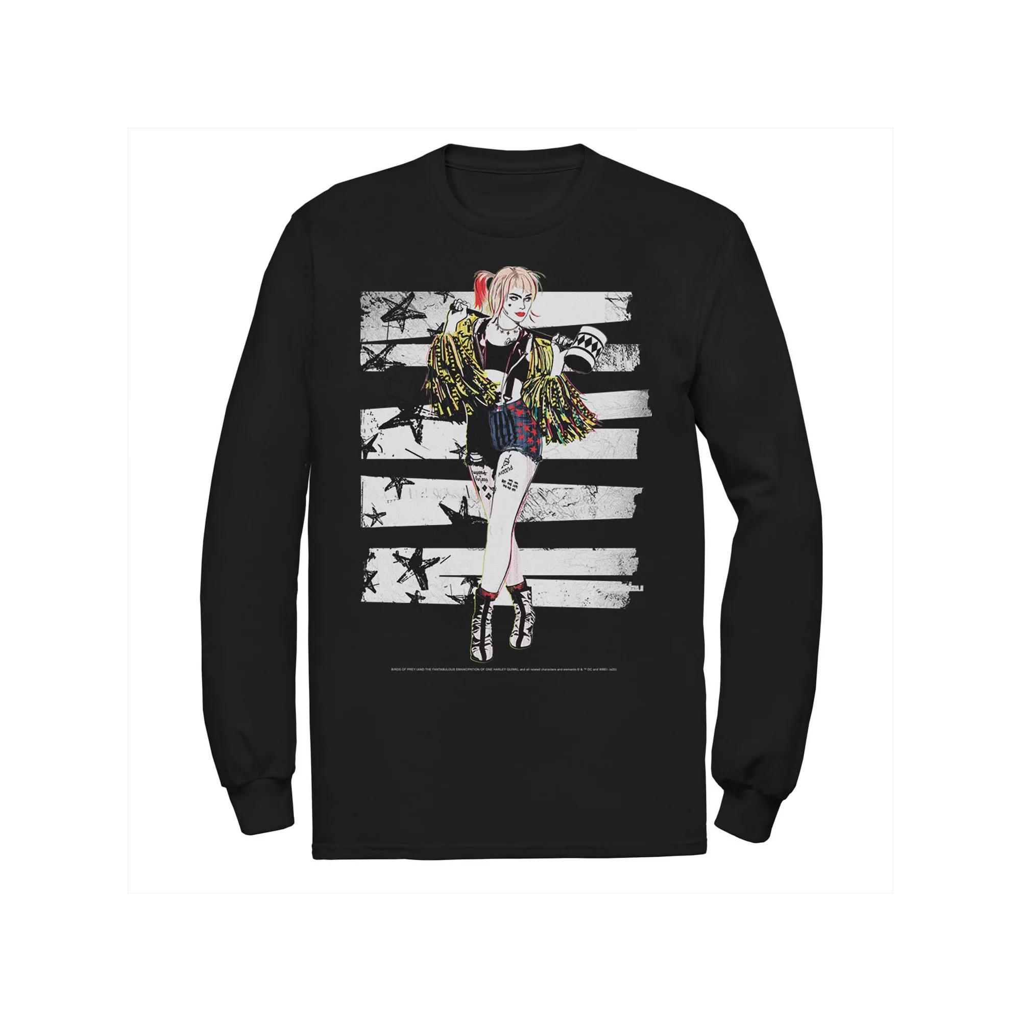 Men's Birds Of Prey Harley Quinn Bars Portrait Long Sleeve Tee, Size: Medium, Black Product Image