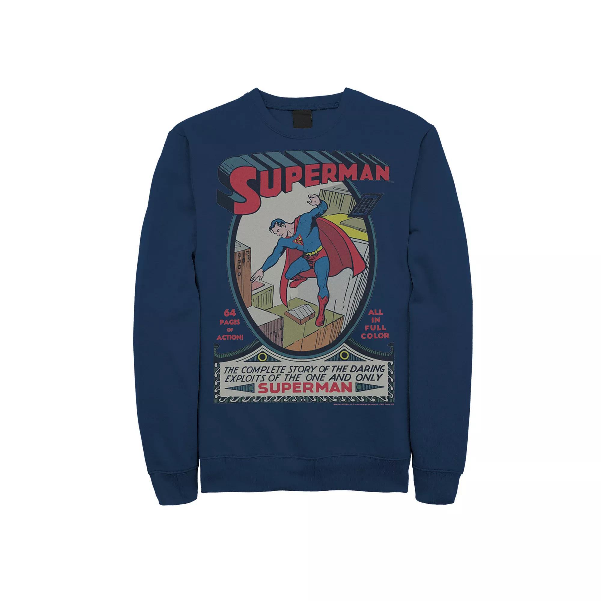 Men's DC Comics Superman 64 Pages Of Action Comic Cover Graphic Fleece Pullover, Size: Medium, Black Product Image