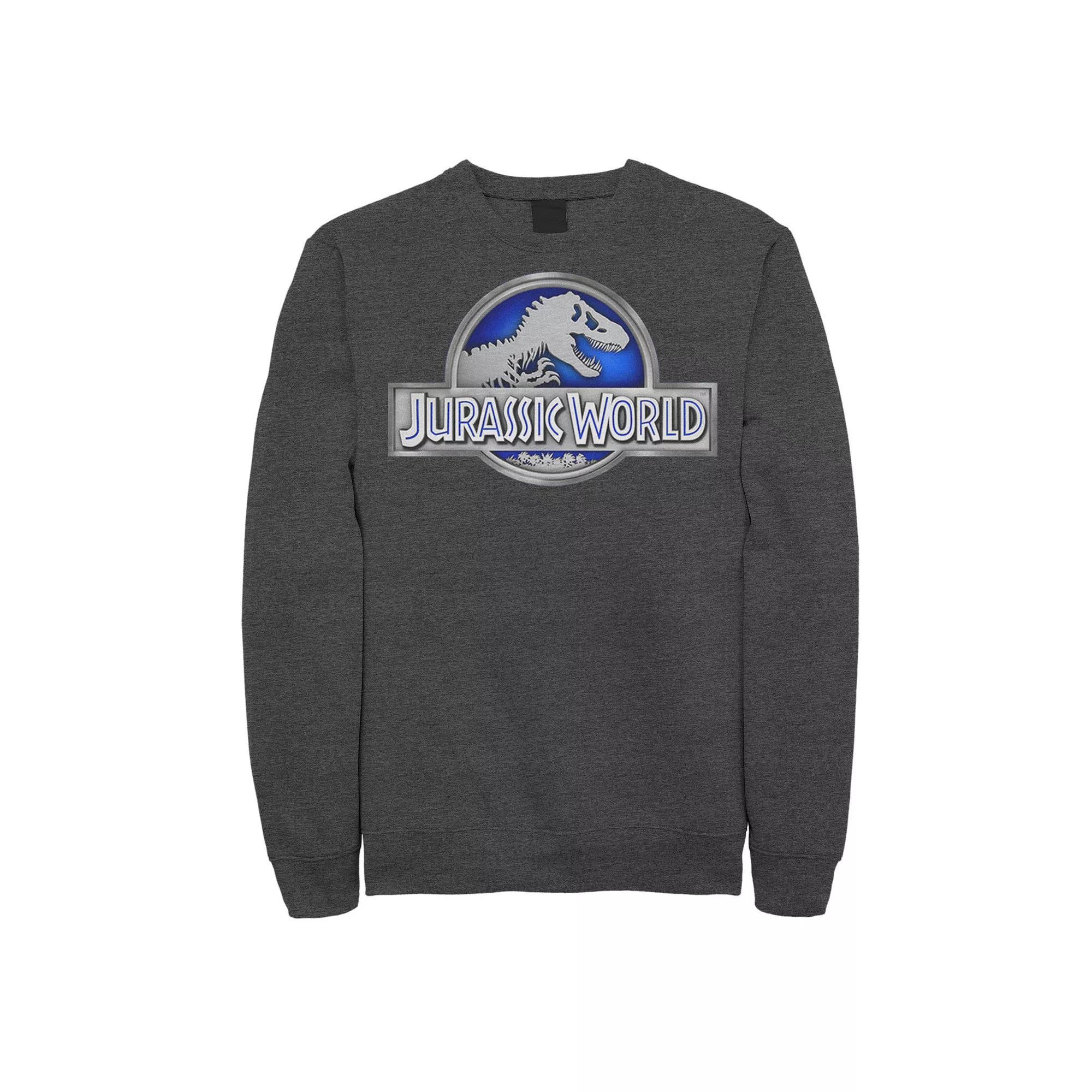 Mens Jurassic World Classic Blue Glow Fossil Logo Fleece Pullover Product Image