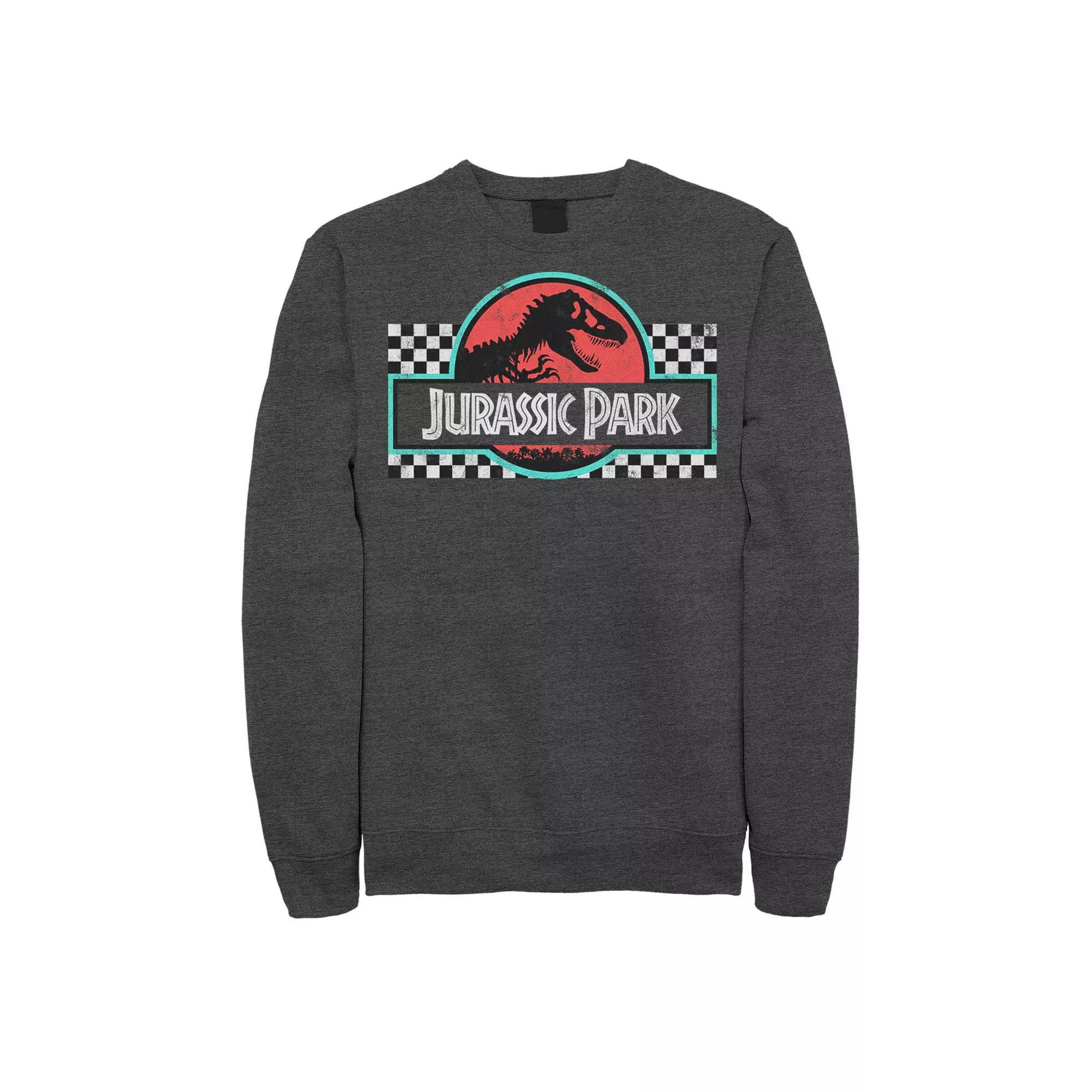 Men's Jurassic Park Retro Colors Checkered Logo Sweatshirt, Size: Large, Black Product Image