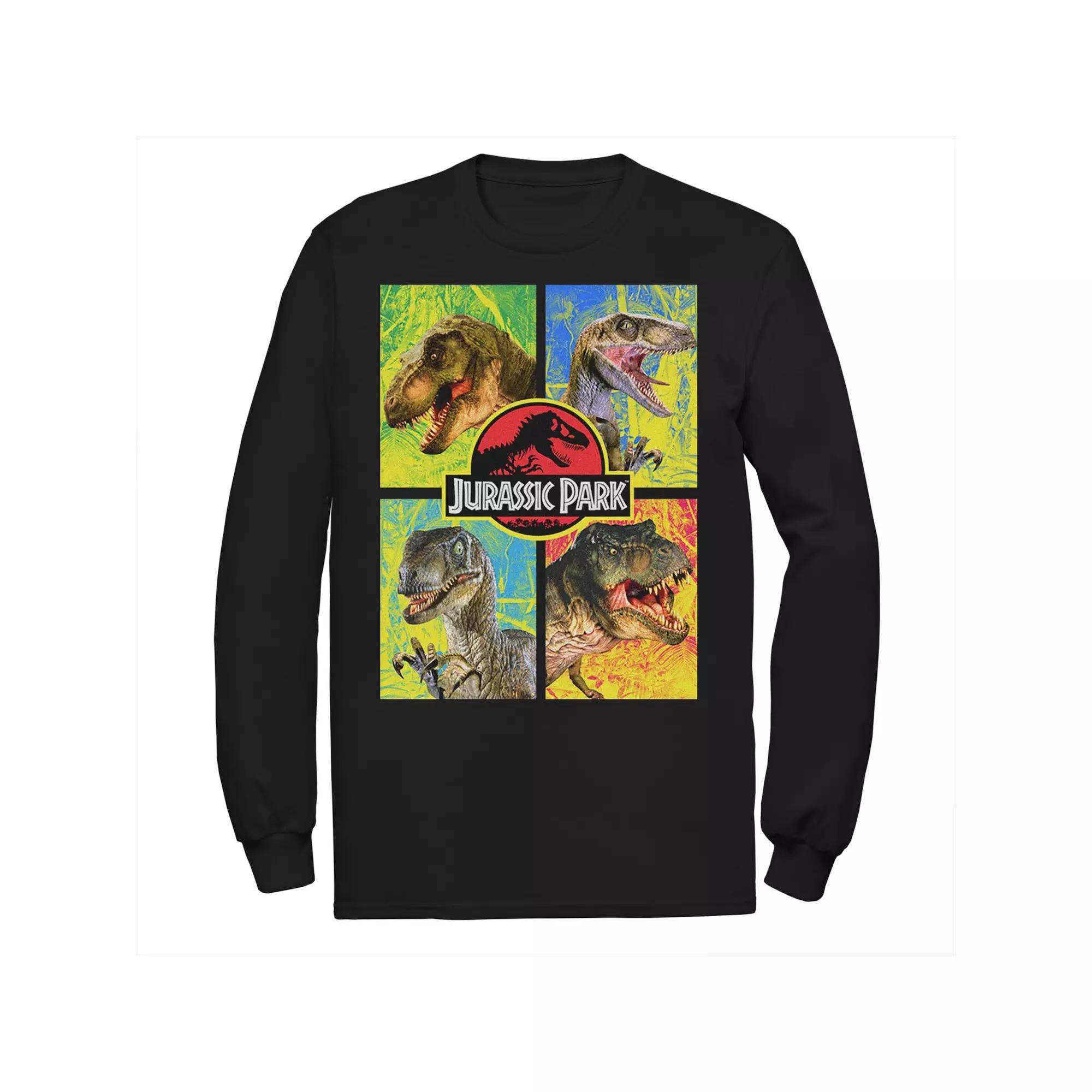 Men's Jurassic Park Four Different Dinosaur Faces Long Sleeve Tee, Size: Medium, Black Product Image