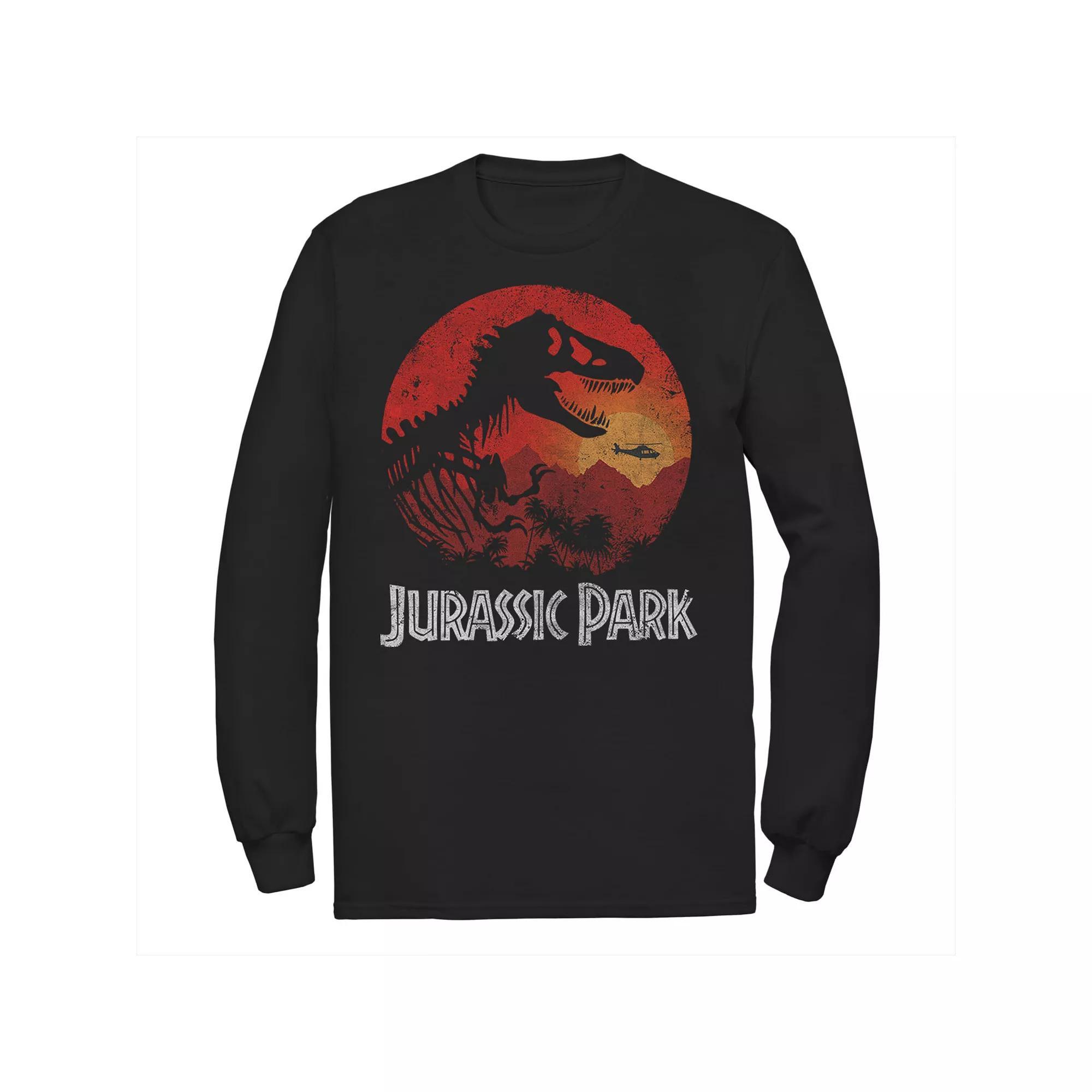 Men's Jurassic Park Red Jungle Sunset Icon Long Sleeve Graphic Tee, Size: XXL, Blue Product Image