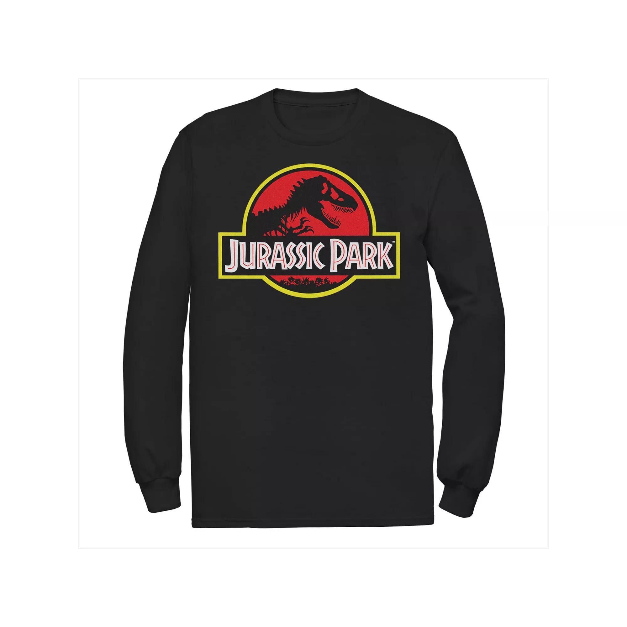 Mens Jurassic Park Red & Yellow Outline Logo Long Sleeve Graphic Tee Blue Product Image