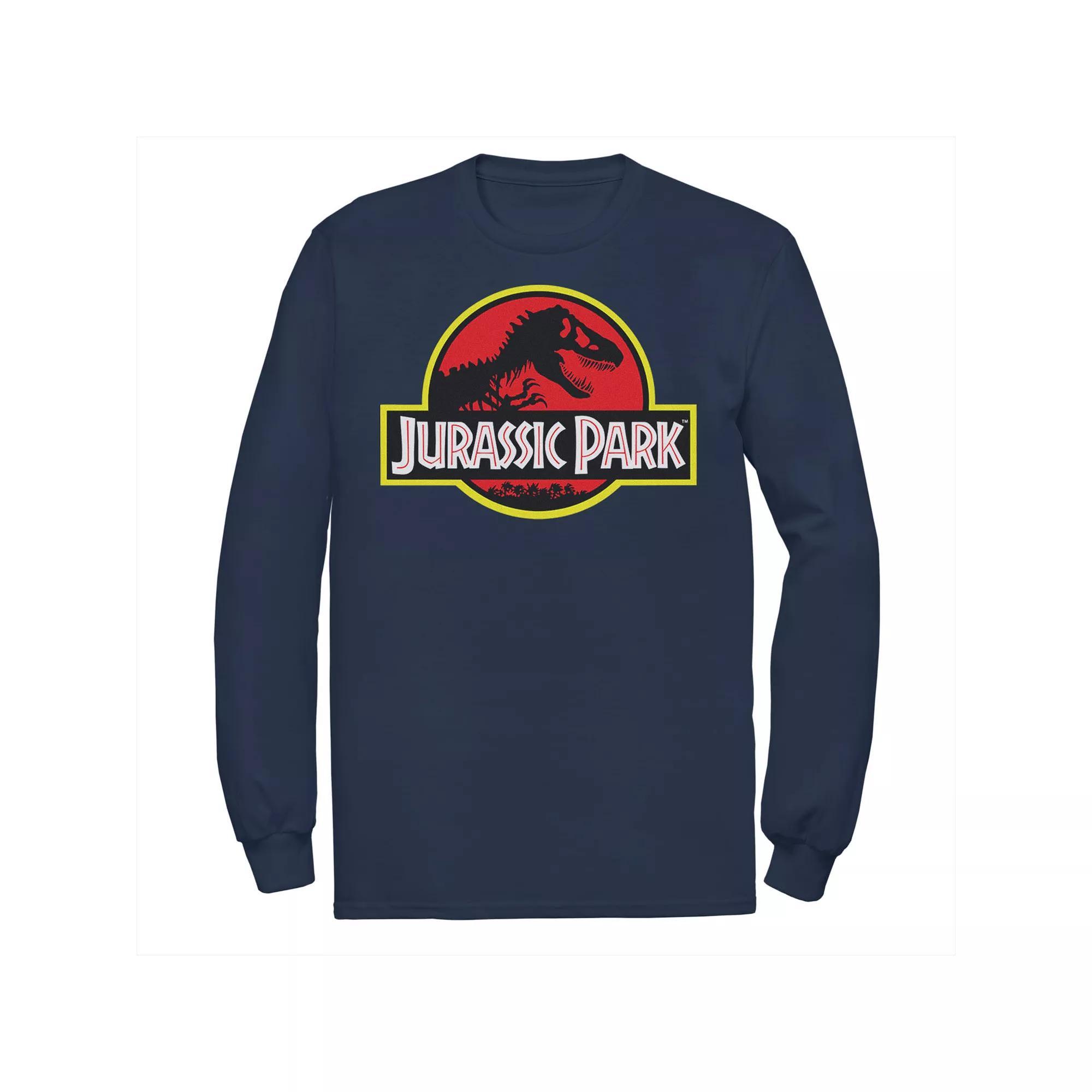 Mens Jurassic Park Red & Yellow Outline Logo Long Sleeve Graphic Tee Blue Product Image