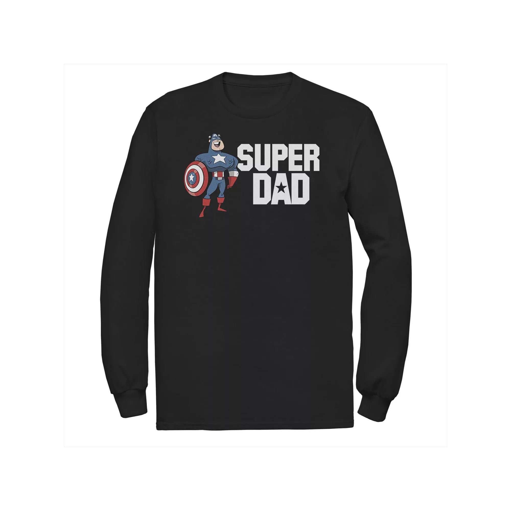 Men's Marvel Father's Day Captain America Super Dad Portrait Tee, Size: Small, Black Product Image