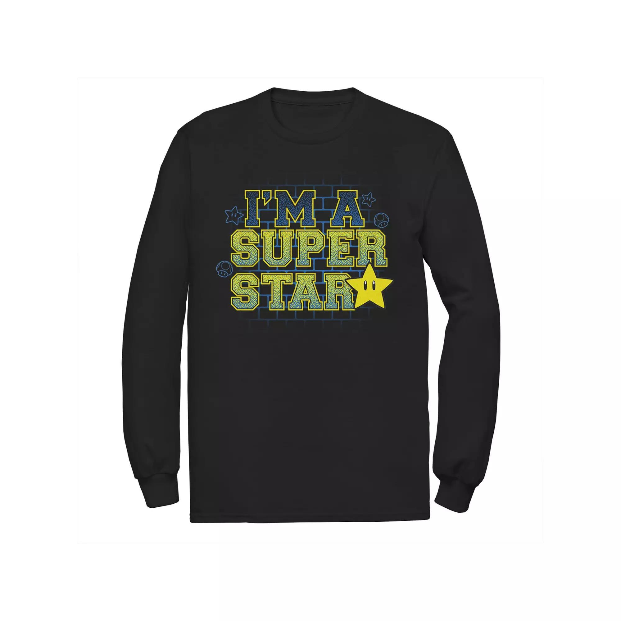 Big & Tall Nintendo Super Mario Bros I'm a Super Star Long Sleeve, Men's, Size: 3XL, Black Product Image