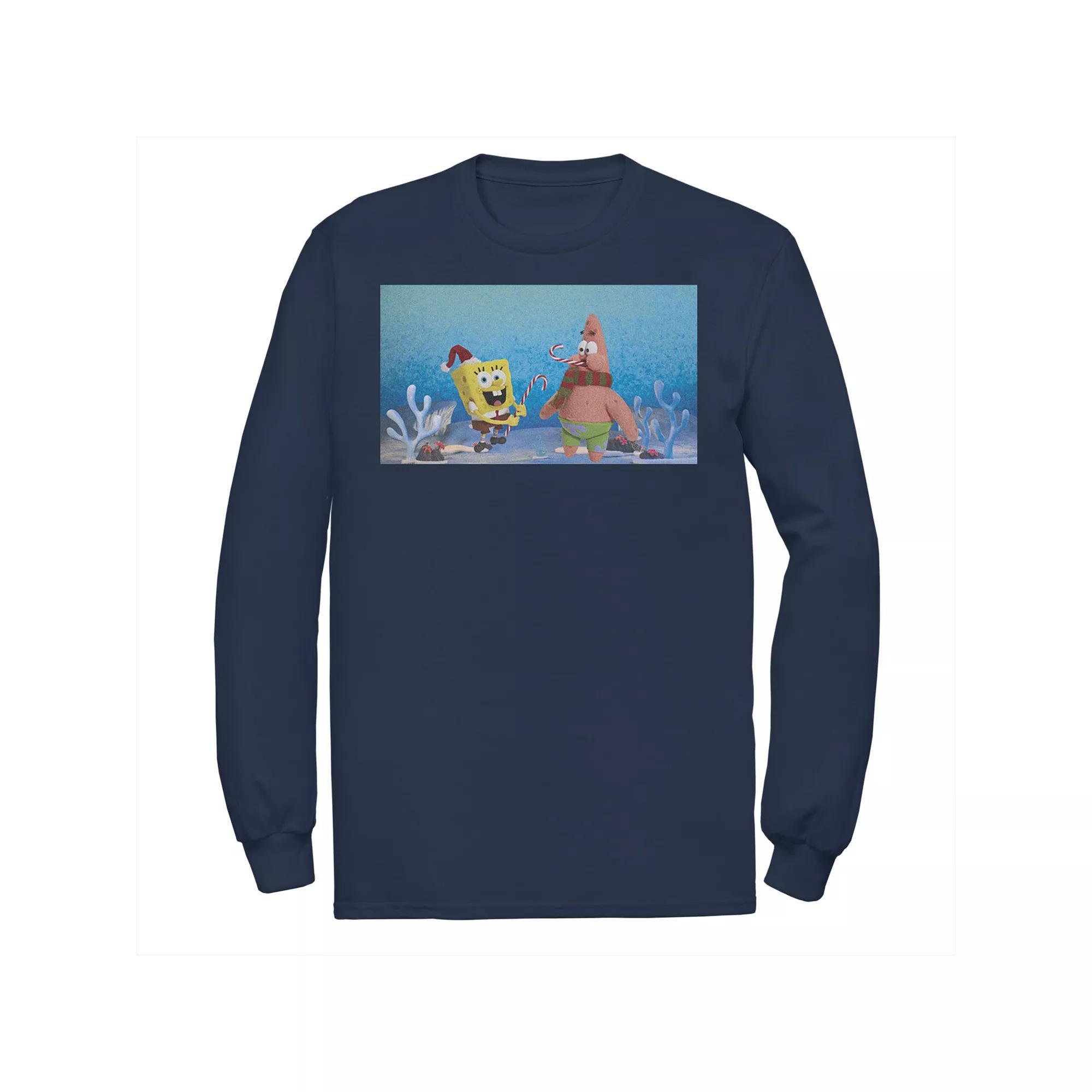 Men's Nickelodeon Spongebob Squarepants Patrick Star Christmas Buddies Long Sleeve Graphic Tee, Size: Large, Blue Product Image