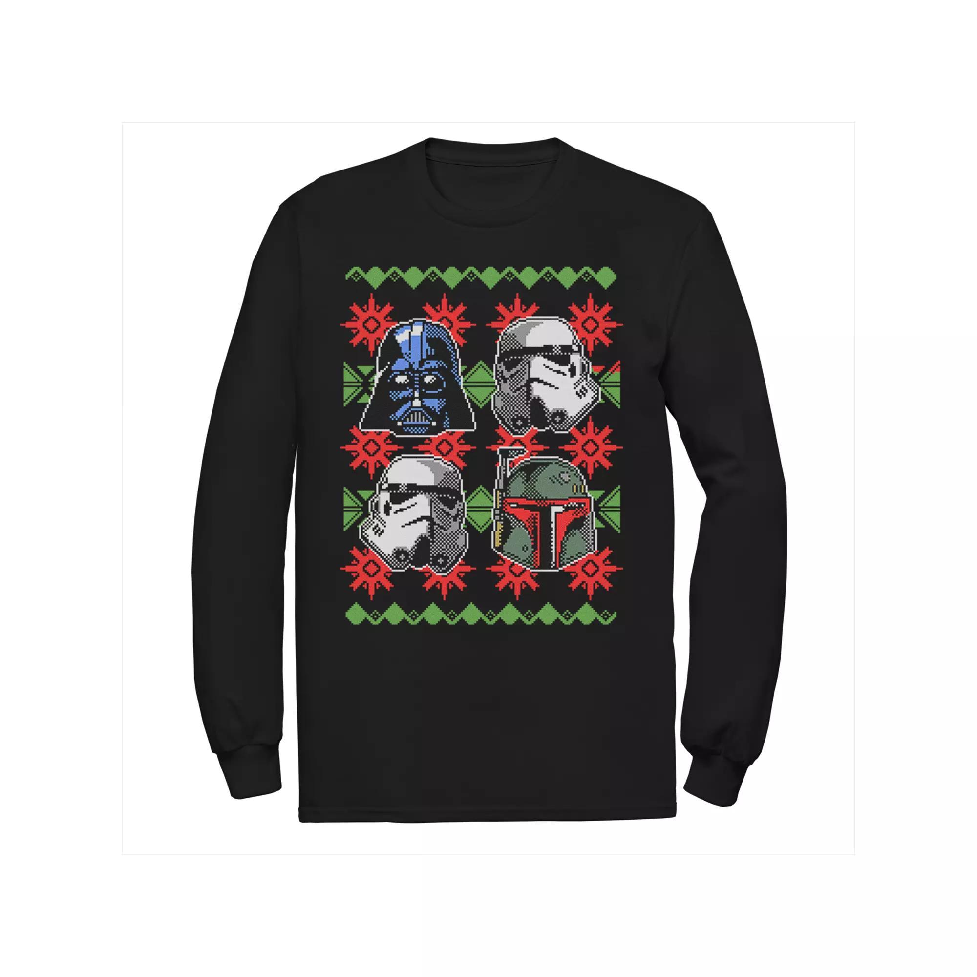 Men's Star Wars Bad Guy Helmets Ugly Christmas Long Sleeve Tee, Size: Large, Black Product Image