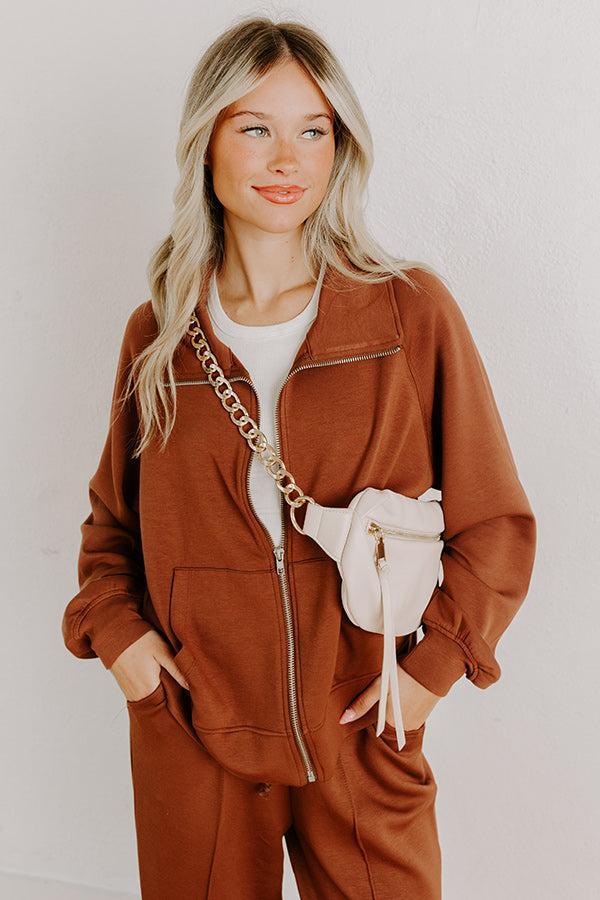 Morning Dew Scuba Zip-Up Sweater in Chocolate Product Image