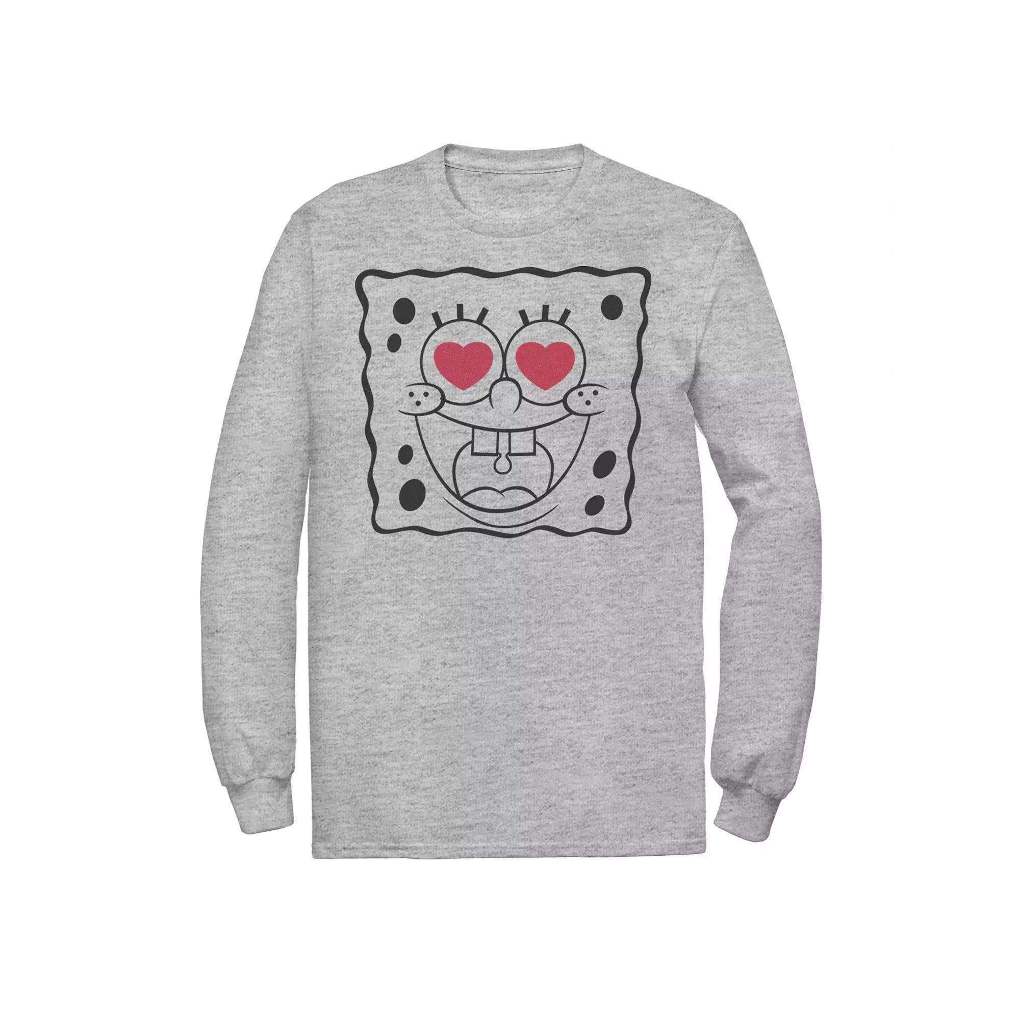Mens Nickelodeon SpongeBob SquarePants Heart Eyes Long Sleeve Tee Athletic Grey Product Image