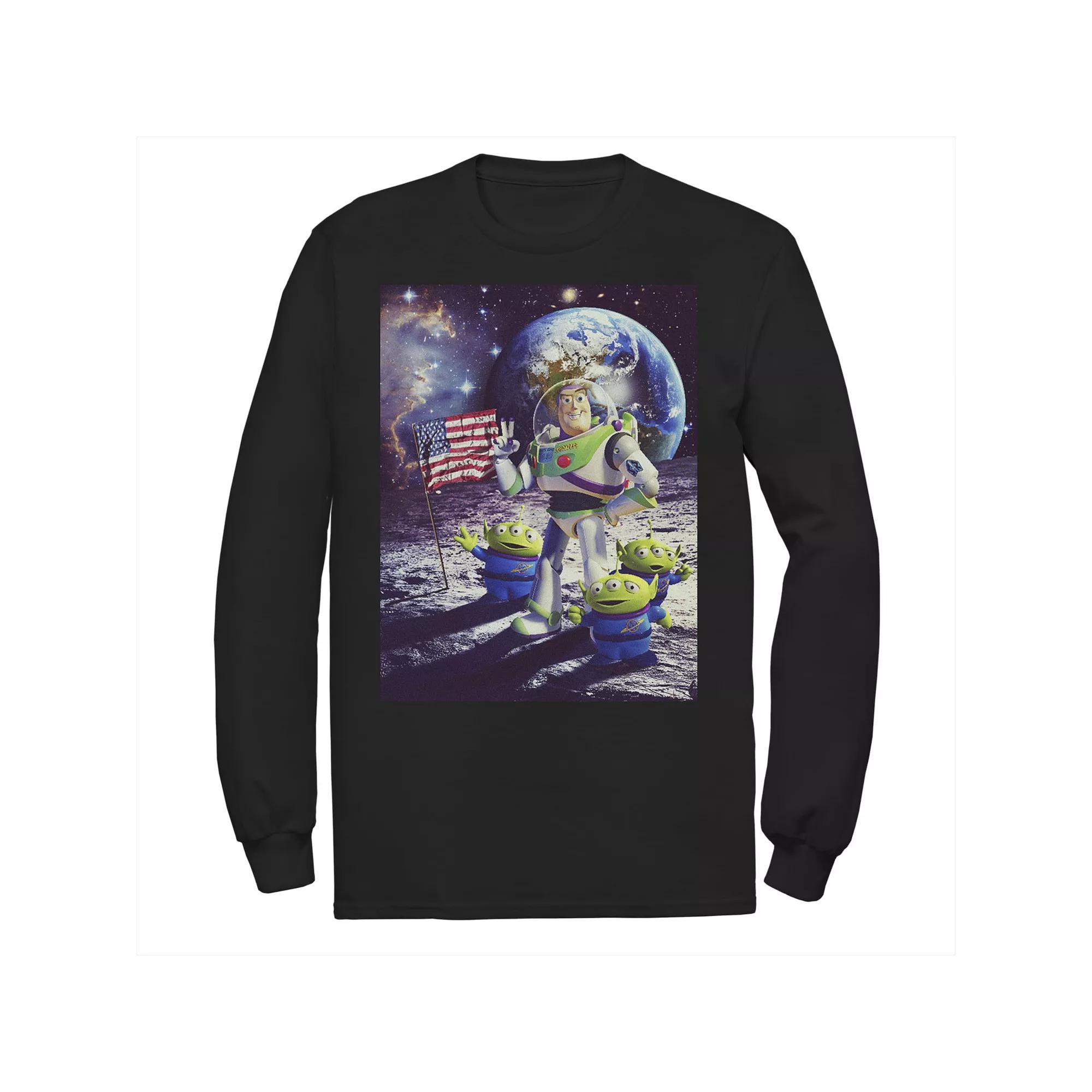 Men's Disney Pixar Toy Story Buzz and Aliens On The Moon Photo Tee, Size: Small, Black Product Image