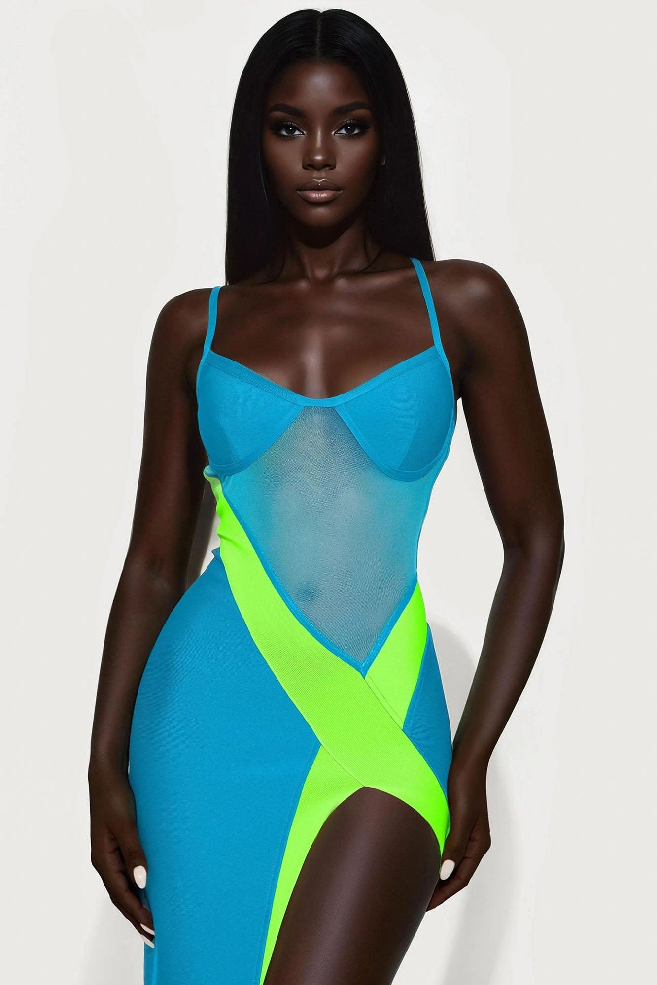Look My Way Bandage Midi Dress - Blue/combo Female Product Image