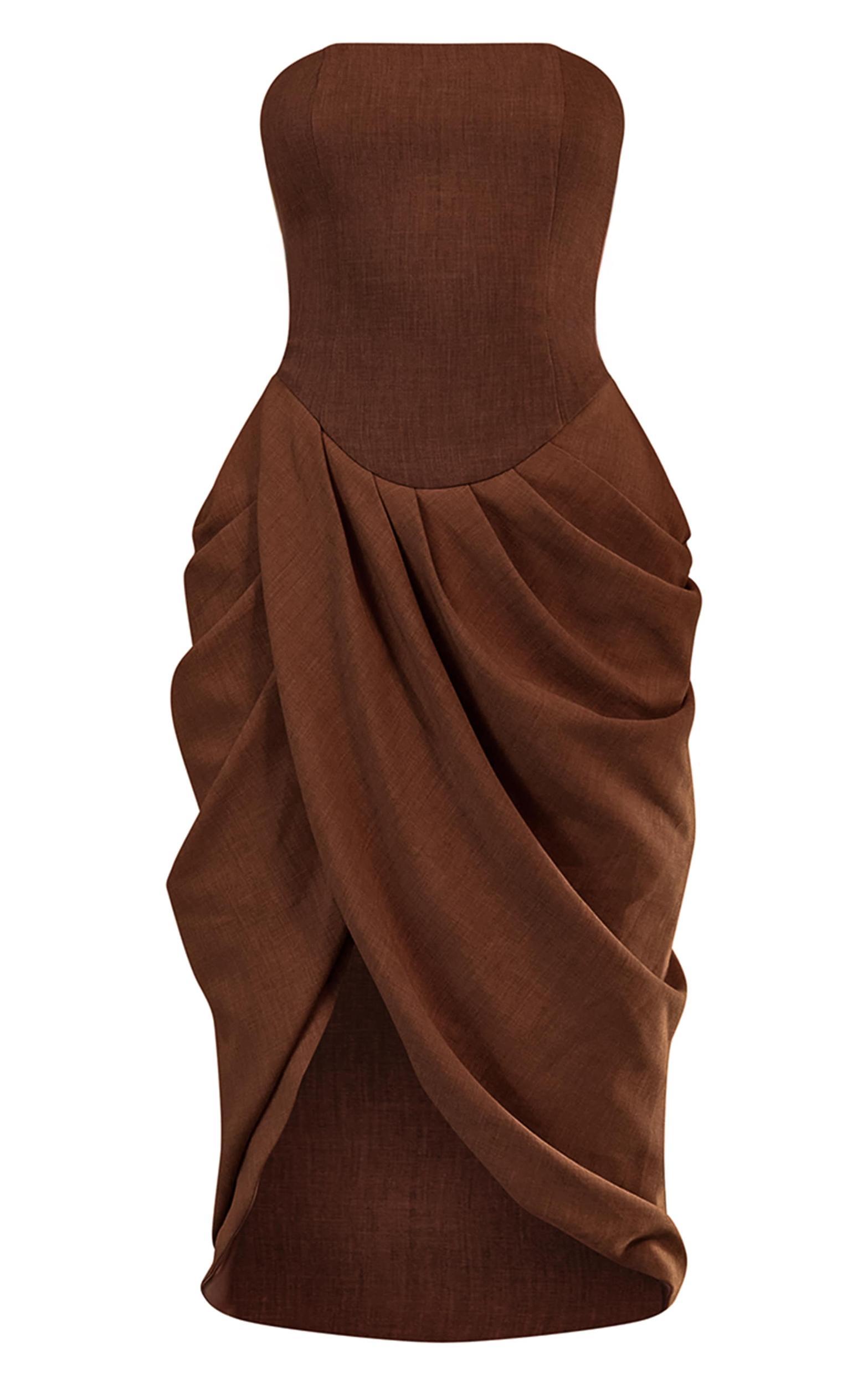 PLT Label Mocha Contrast Strapless Corset Midaxi Dress Product Image