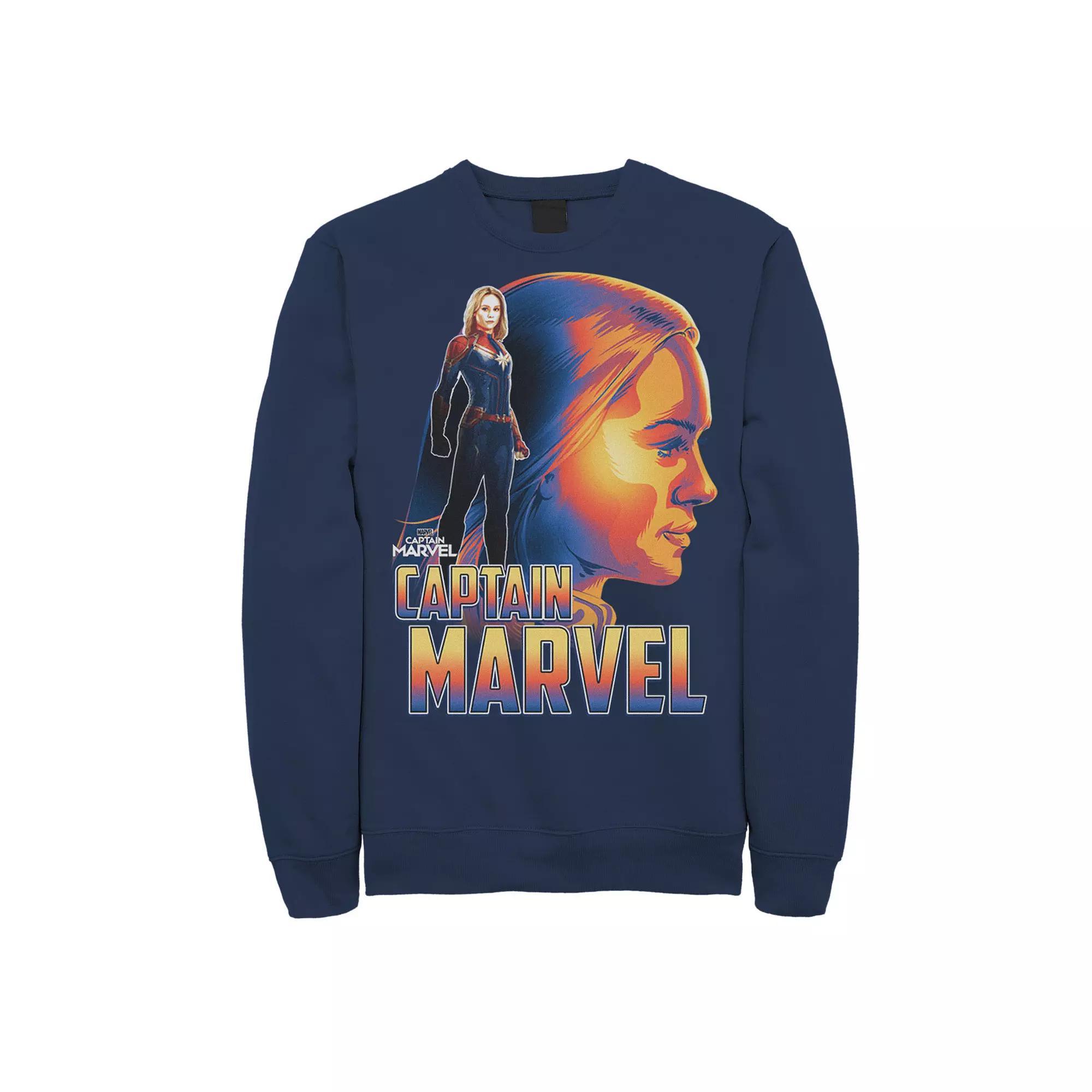 Mens Marvel Captain Marvel Bold Sunset Portrait Tee Blue Product Image